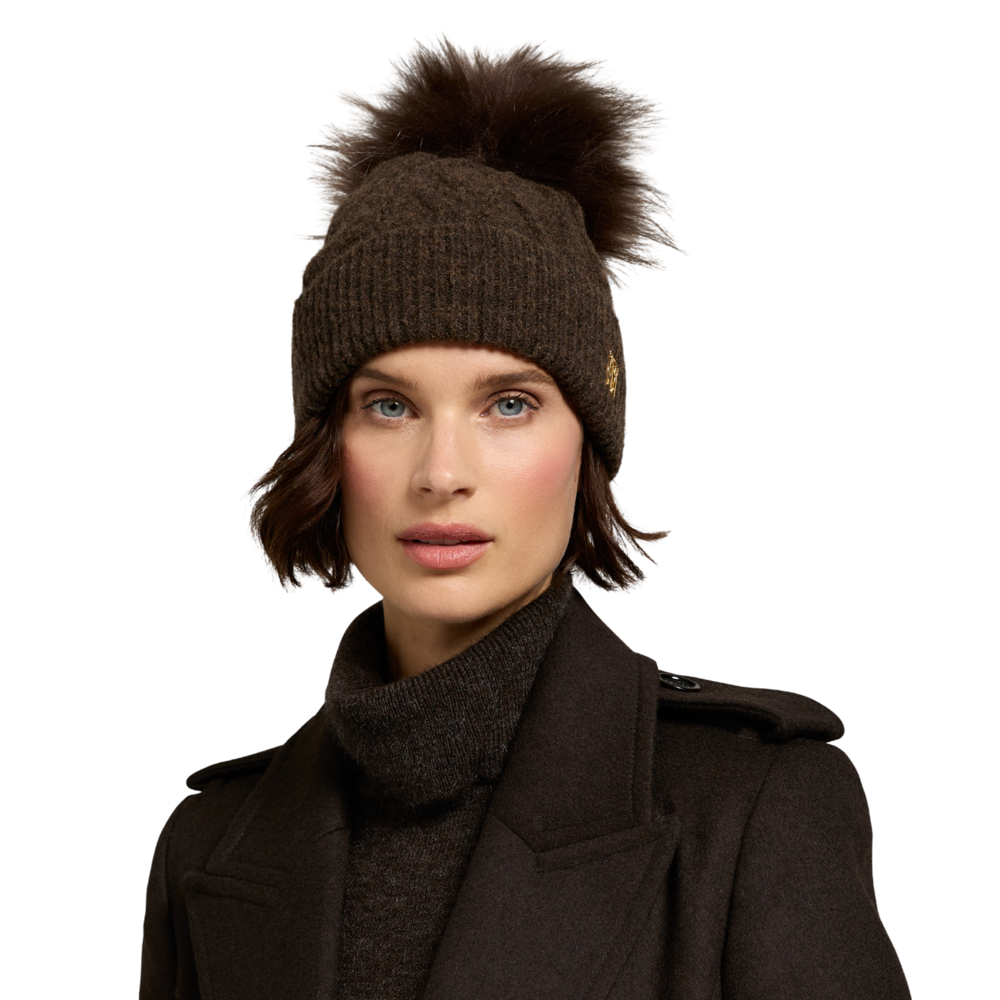 Womens Holland Cooper Chocolate Sloane Cable Bobble Hat