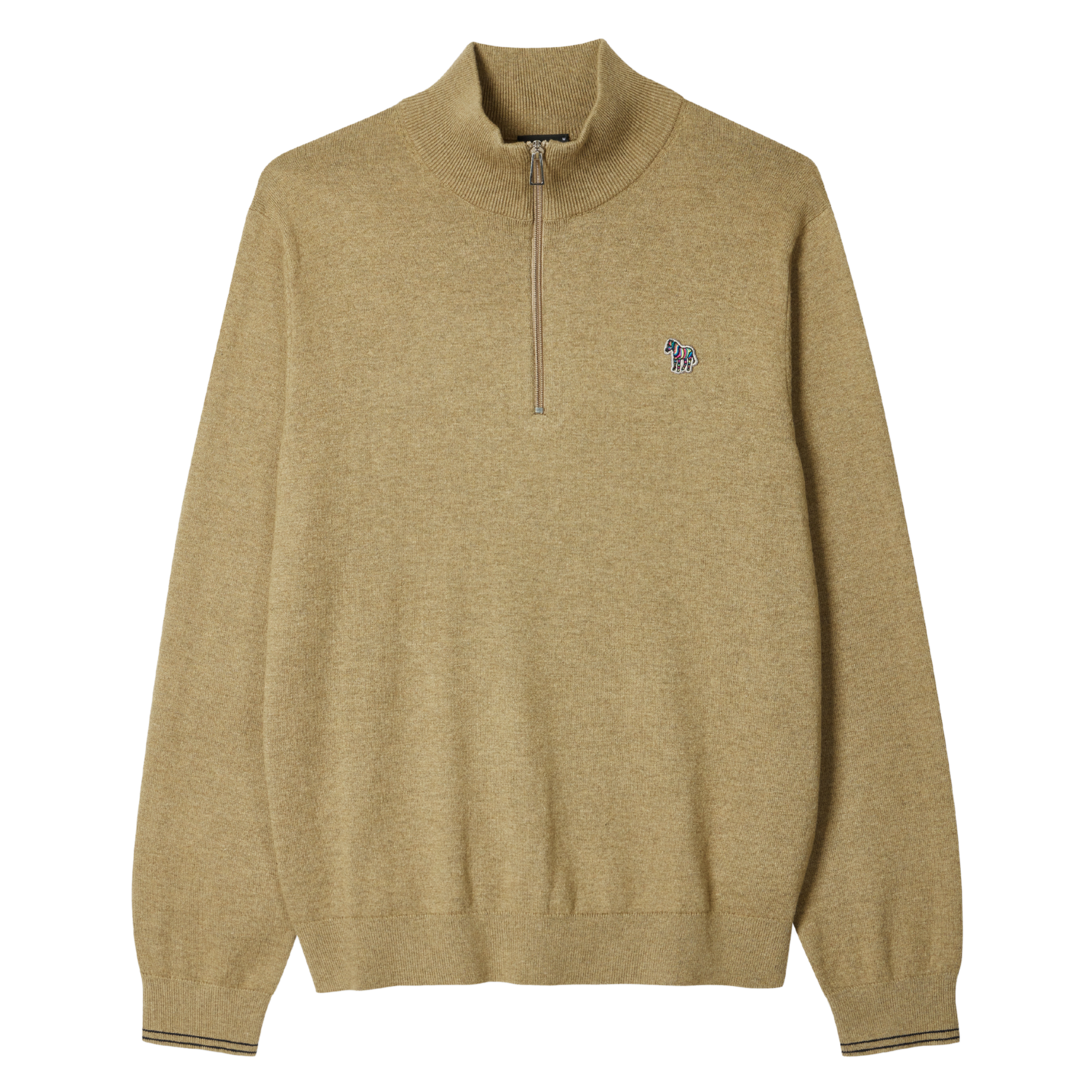 Mens Paul Smith Camel Zebra Badge Half Zip Knit Jumper