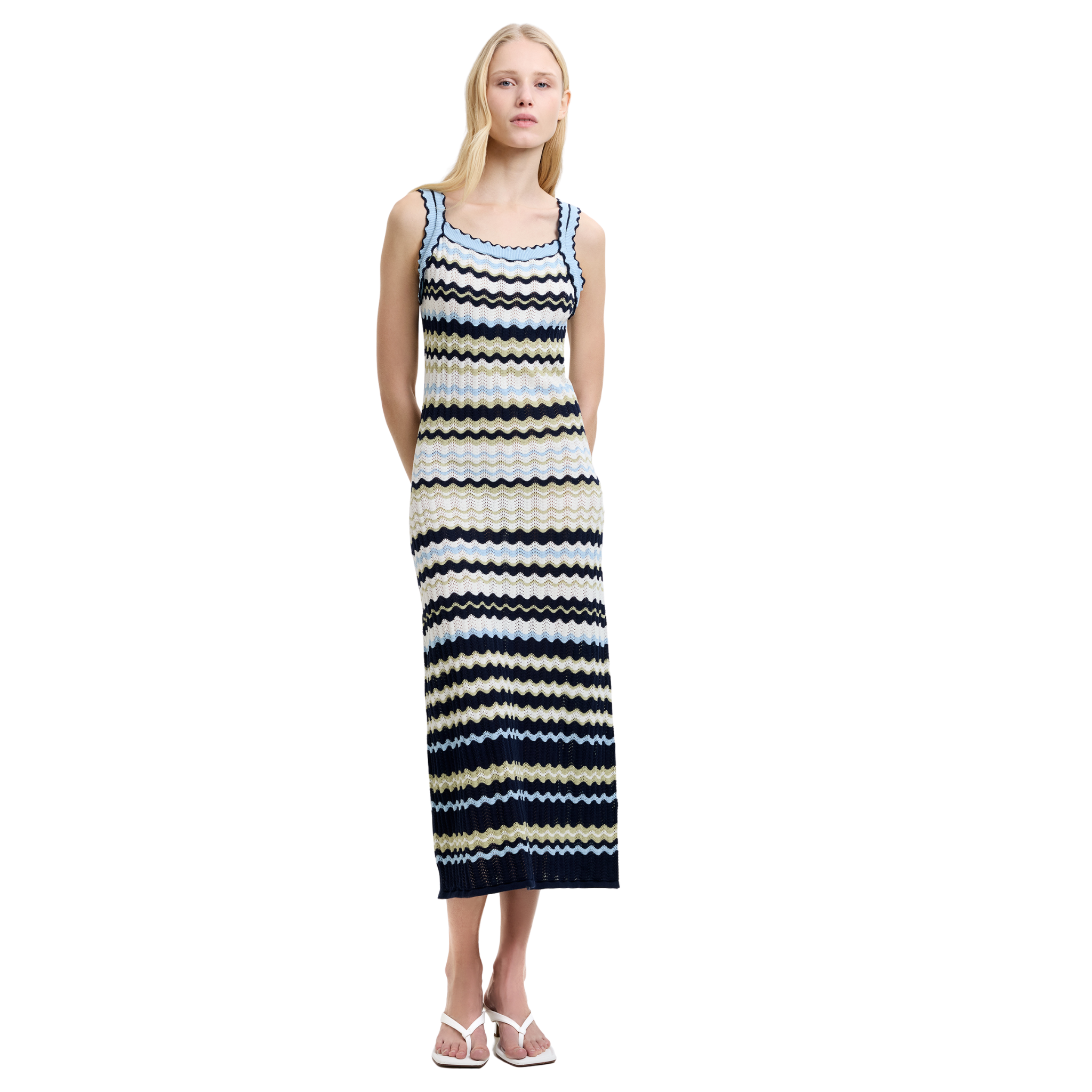 Womens French Connection Blue/White London Knit Midi Dress