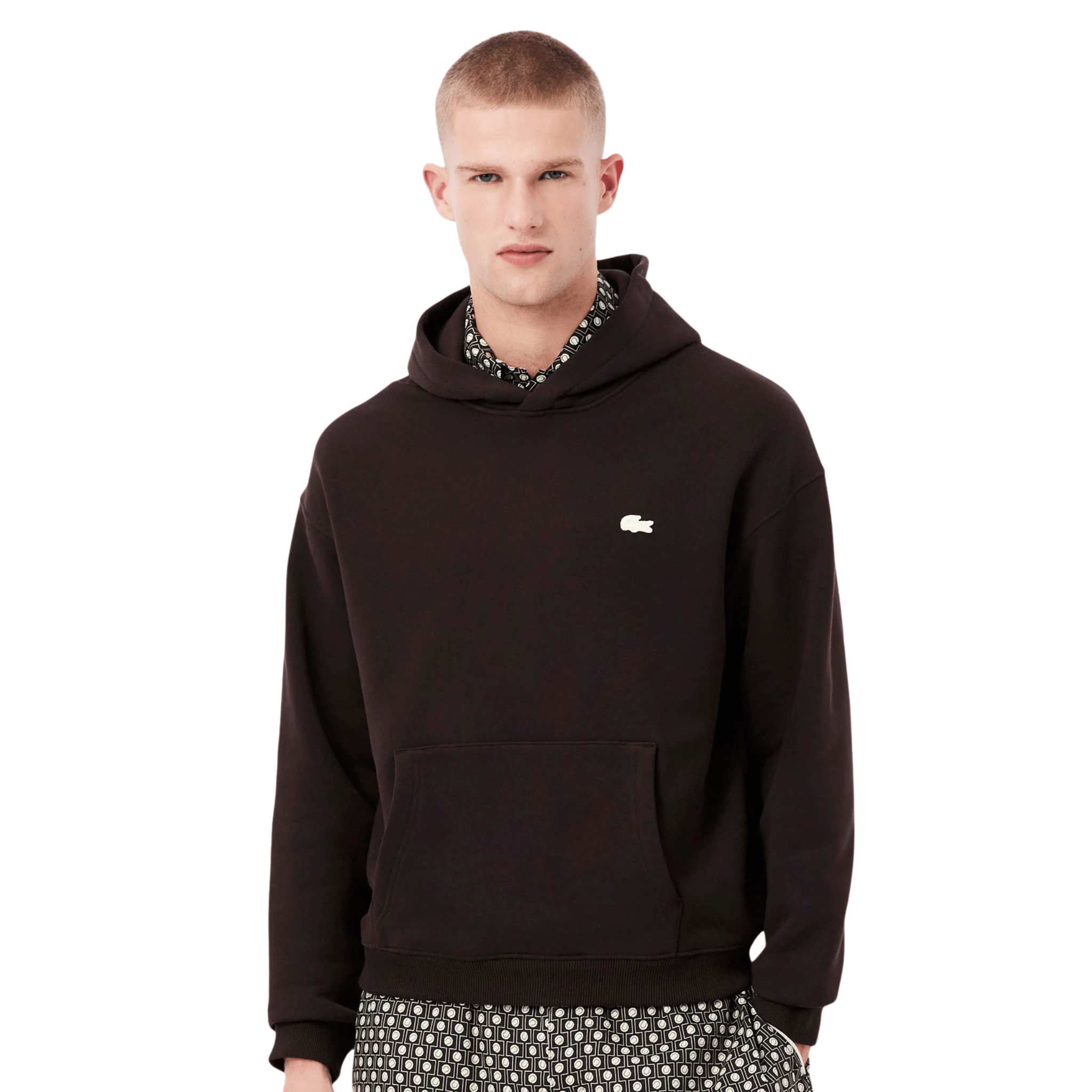 Mens Lacoste Brown Loose Fit Back Print Hoodie