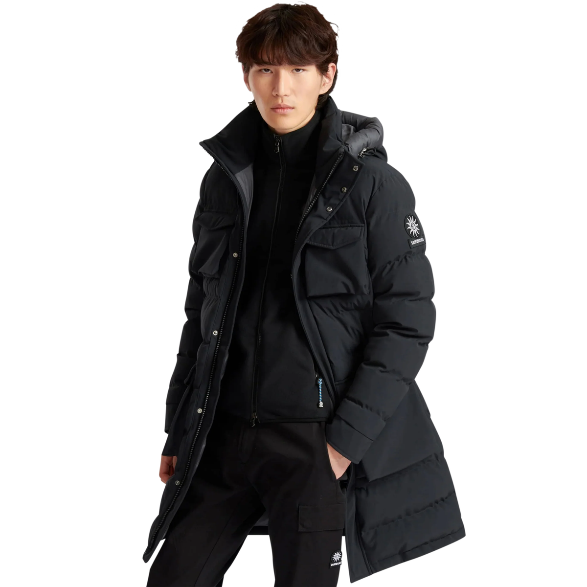 Mens Sandbanks Black Branksome Long Puffer Jacket