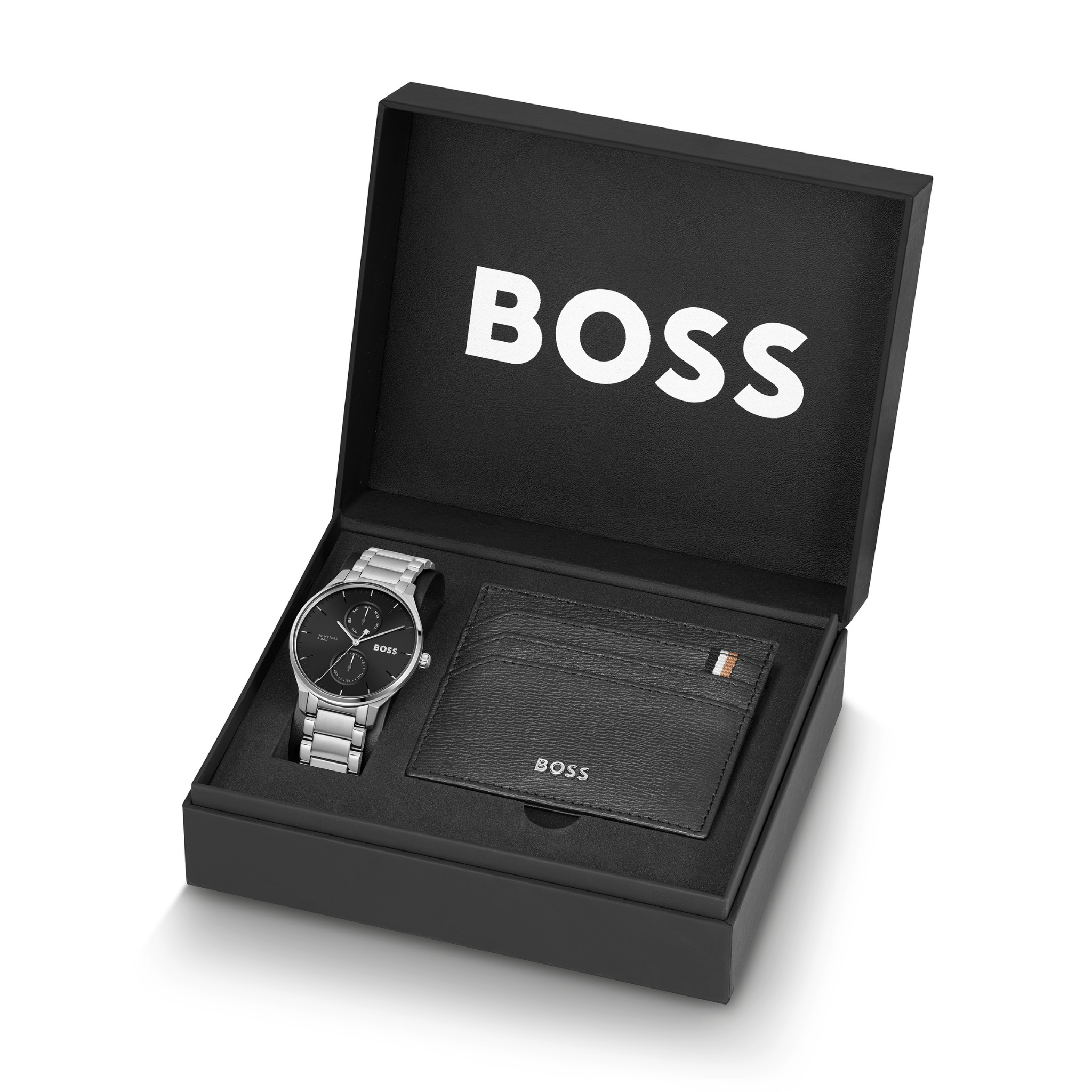 Mens BOSS Stainless Steel/Black Tyler Watch & Cardholder Gift Set