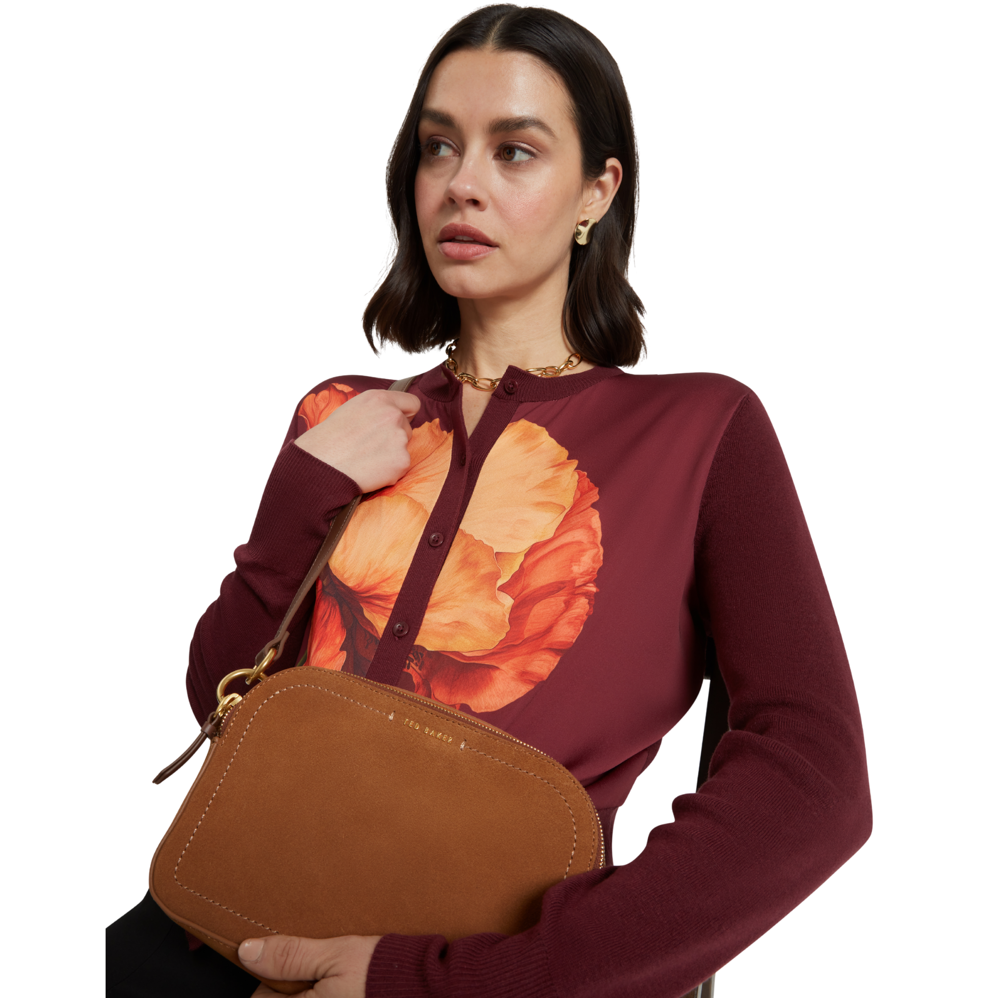 Womens Ted Baker Brown Shayane Webbing Suede Camera Bag