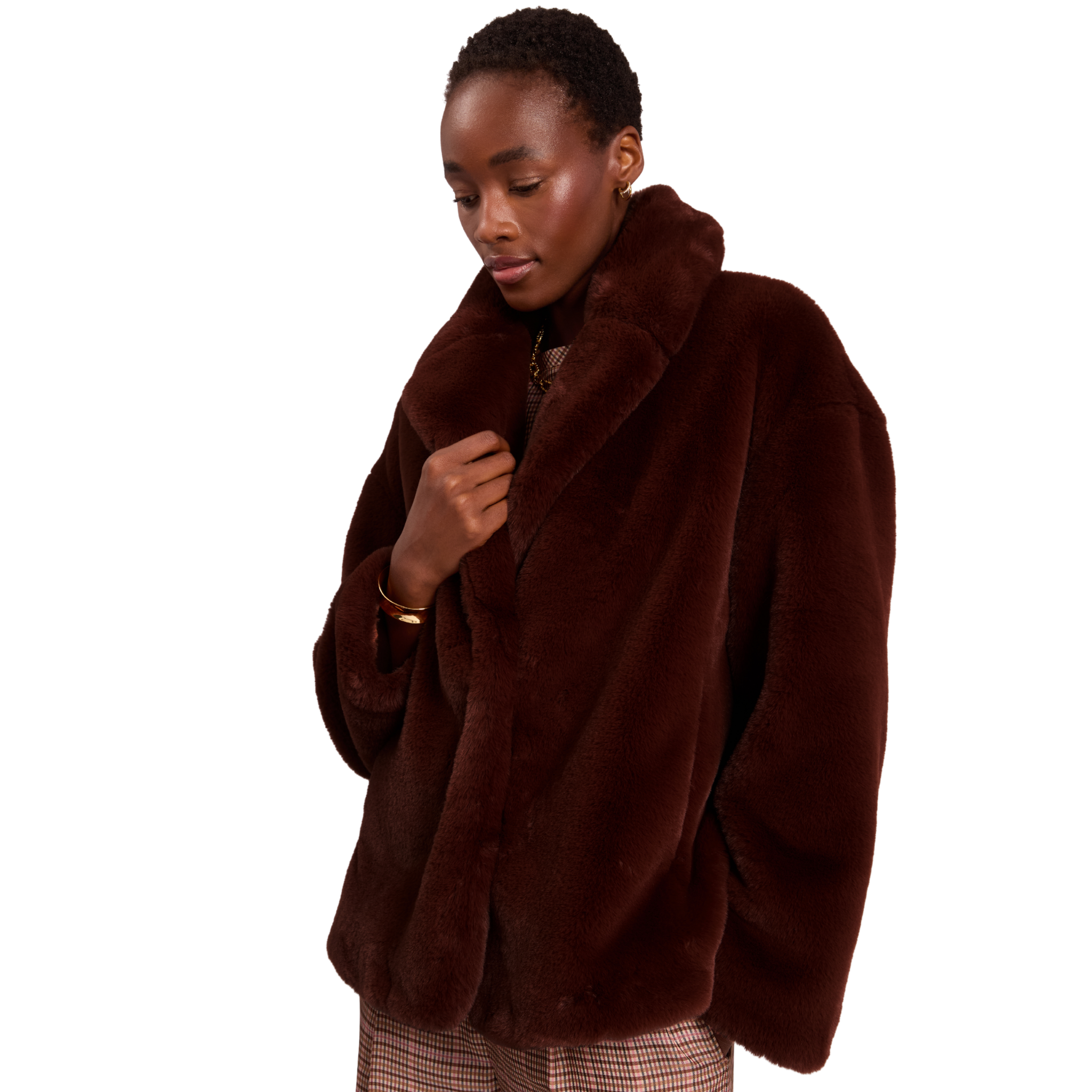 Womens Ted Baker Burnt Red Norinaa Faux Fur Coat