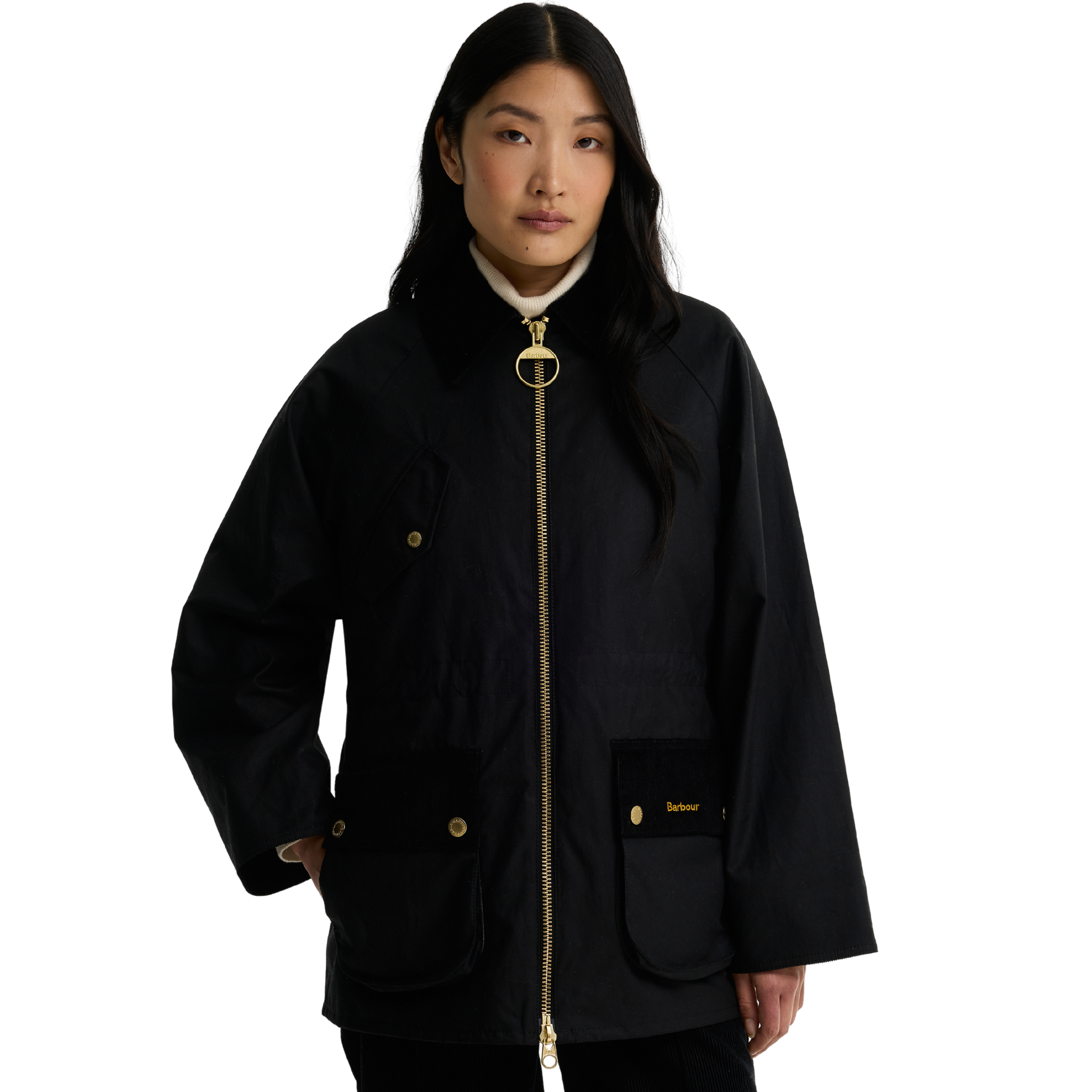 Womens Barbour Black/Ancient Treeton Waxed Jacket