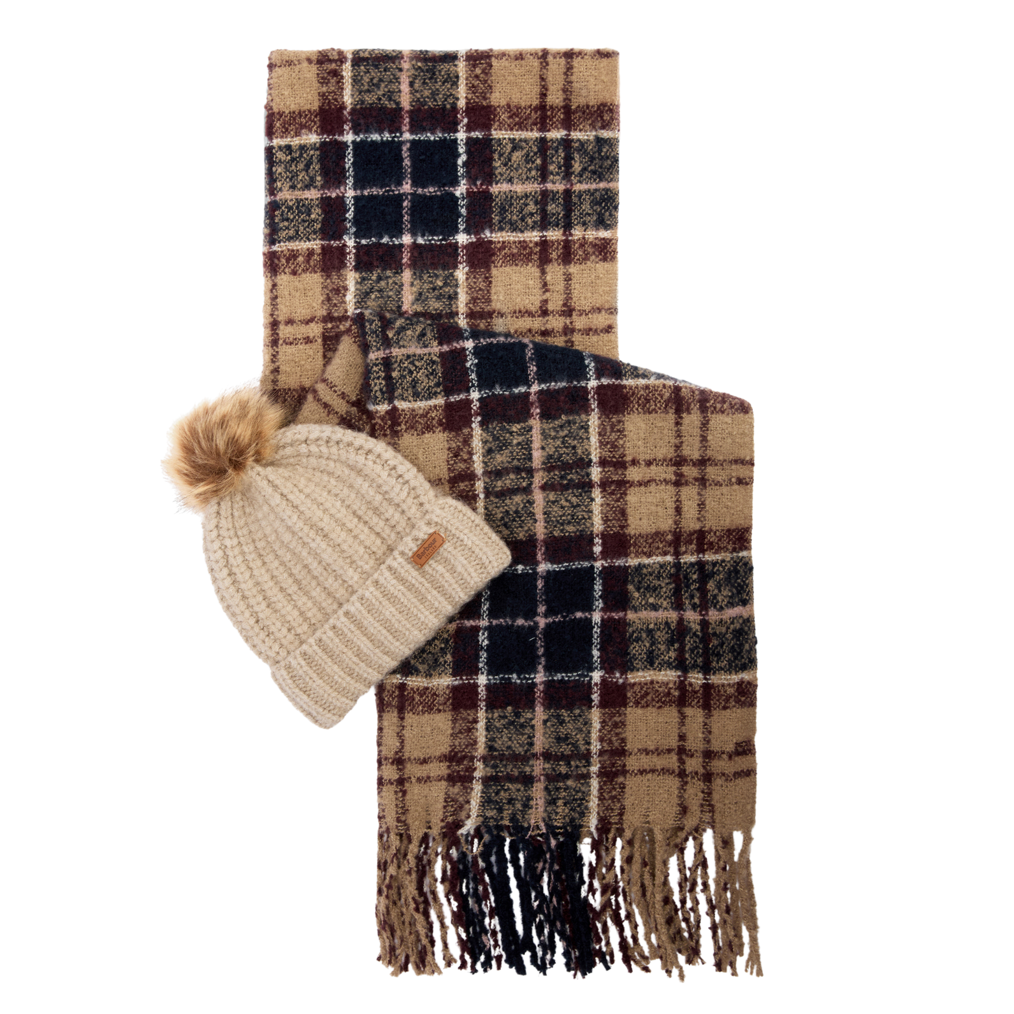 Womens Barbour Gardenia Tartan Saltburn Beanie & Scarf Gift Set