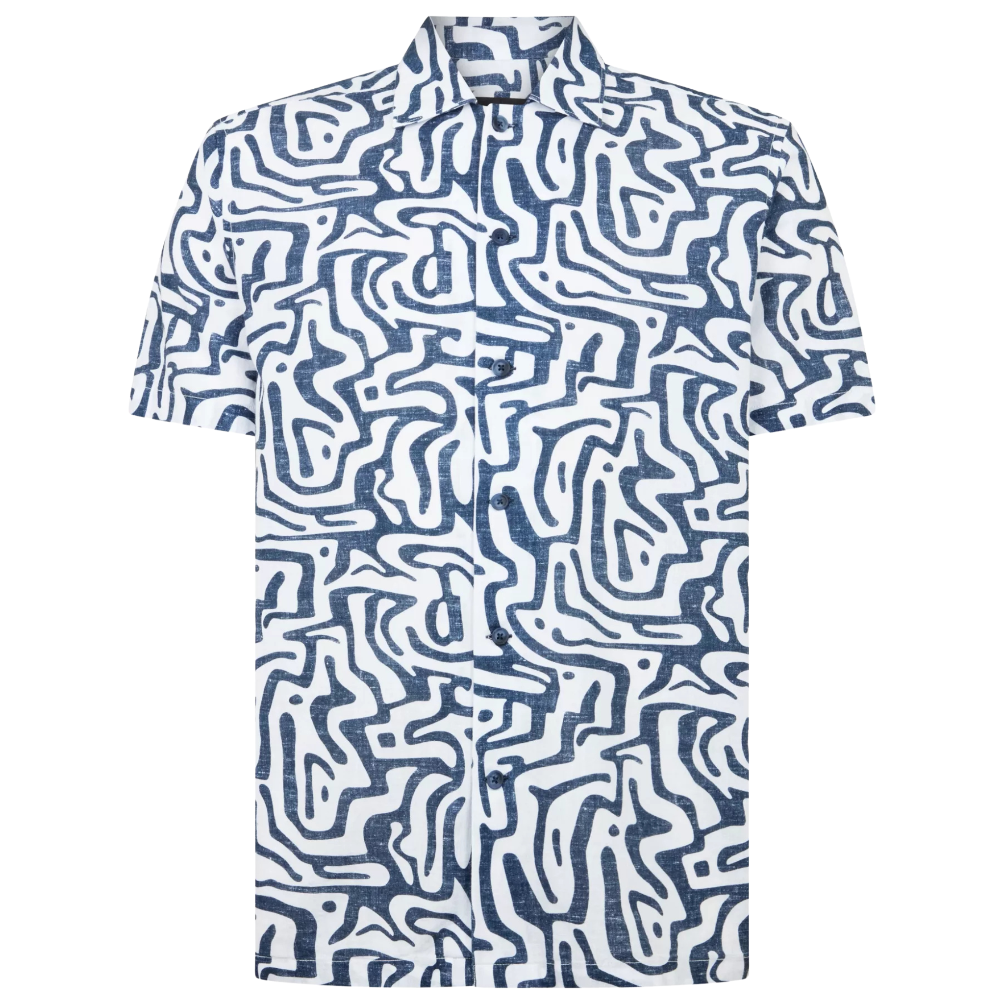 Mens Remus Uomo Navy Abstract Print Tapered Fit S/s Shirt