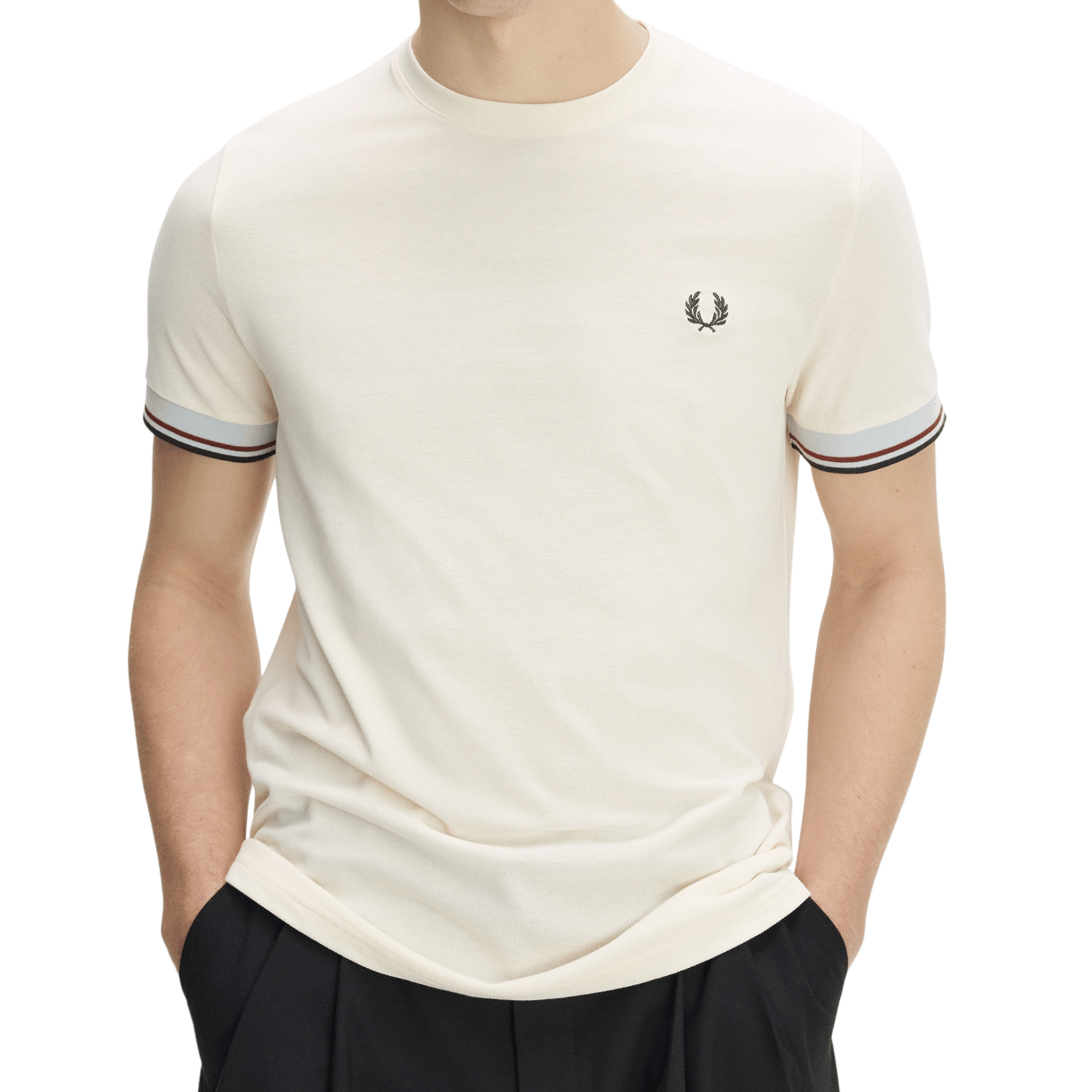 Mens Fred Perry Ecru Twin Tipped Cuff S/s T Shirt