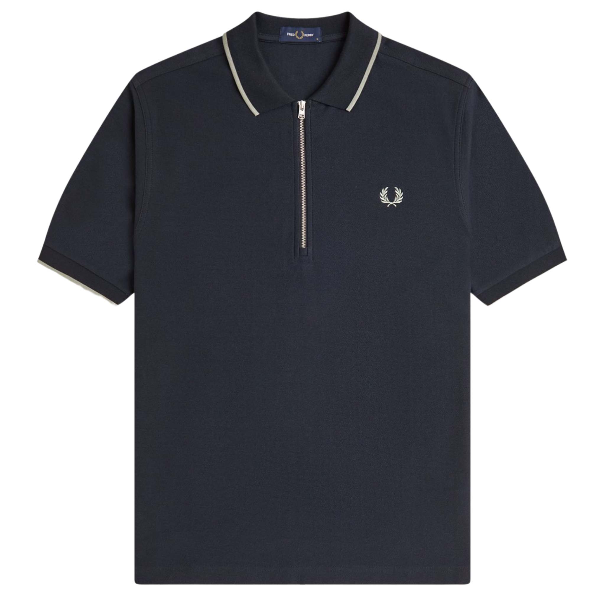 Mens Fred Perry Navy Crepe Pique Zip S/s Polo Shirt
