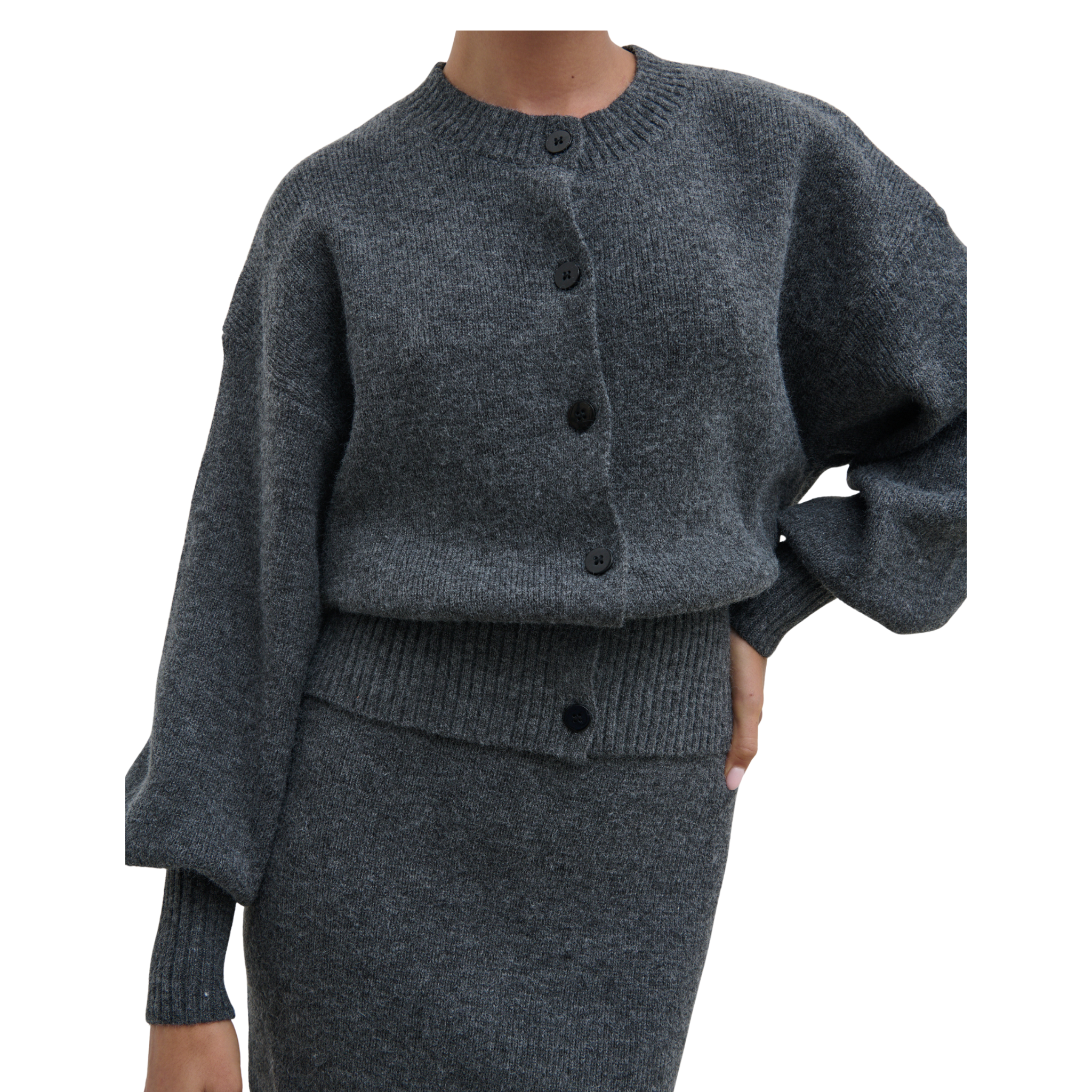 Womens Pretty Lavish Charcoal Etta Knit Co-ord Bomber Jacket