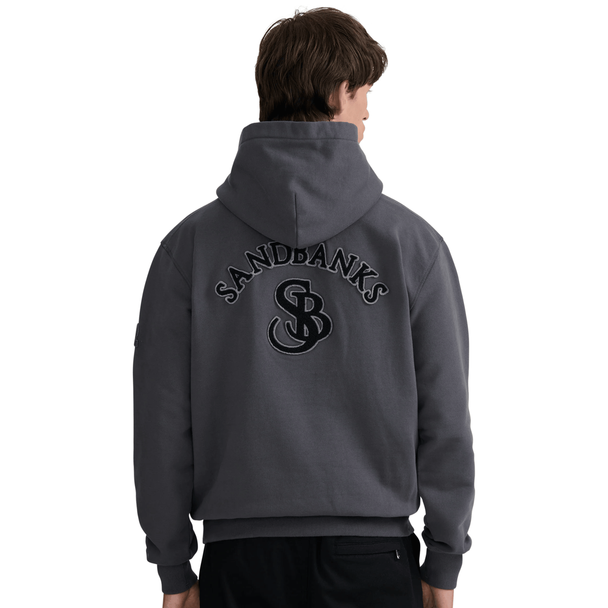 Mens Sandbanks Anthracite Boucle SB Badge Hoodie
