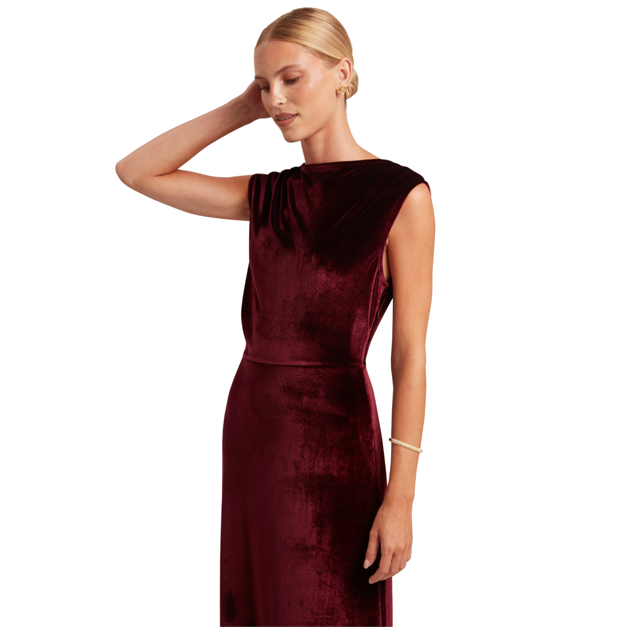 Womens Ted Baker Maroon Mirien Drape Detail Velvet Maxi Dress