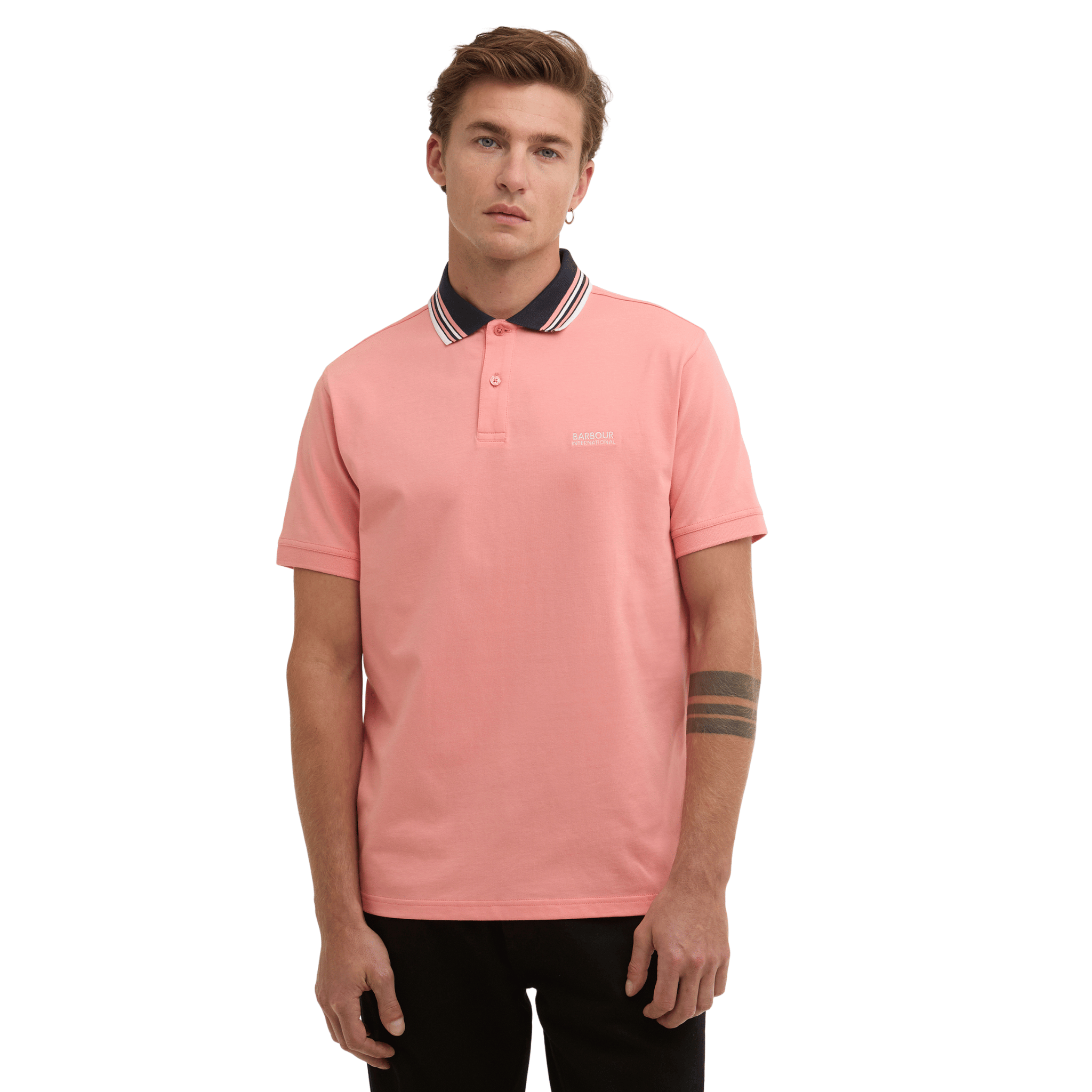 Mens Barbour International Burnt Coral Burnwood S/s Polo