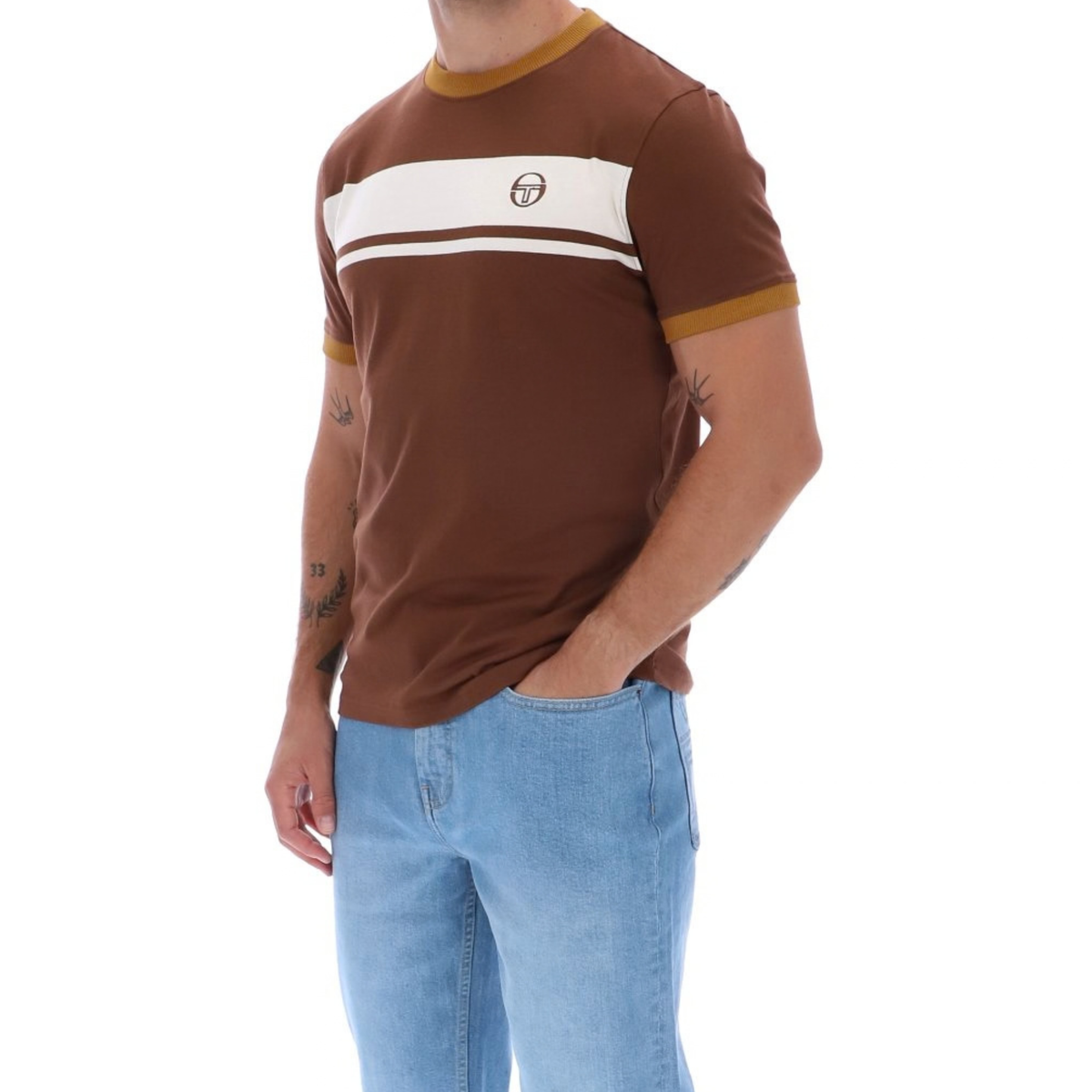 Mens Sergio Tacchini Potting Soil/Gardenia Masters S/s T Shirt