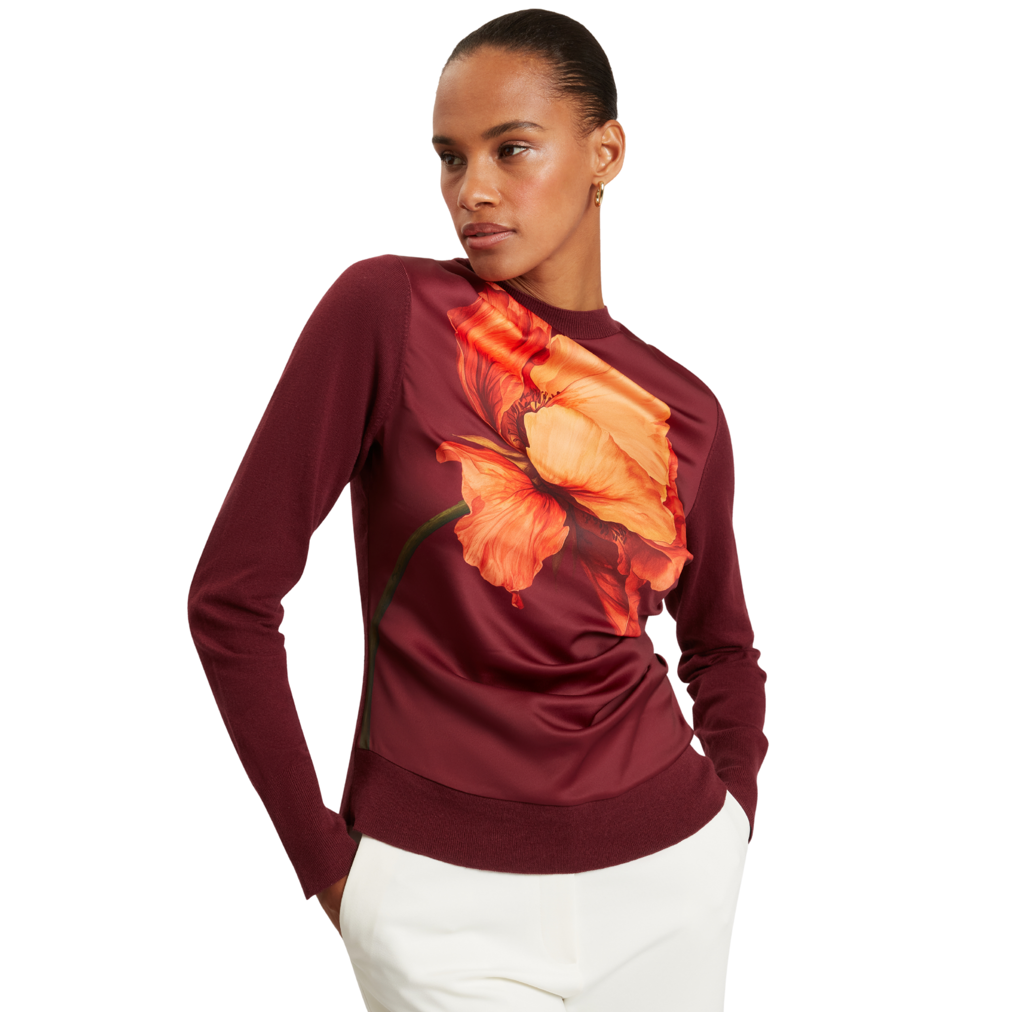 Womens Ted Baker Oxblood Niforia Floral Print High Neck Sweater