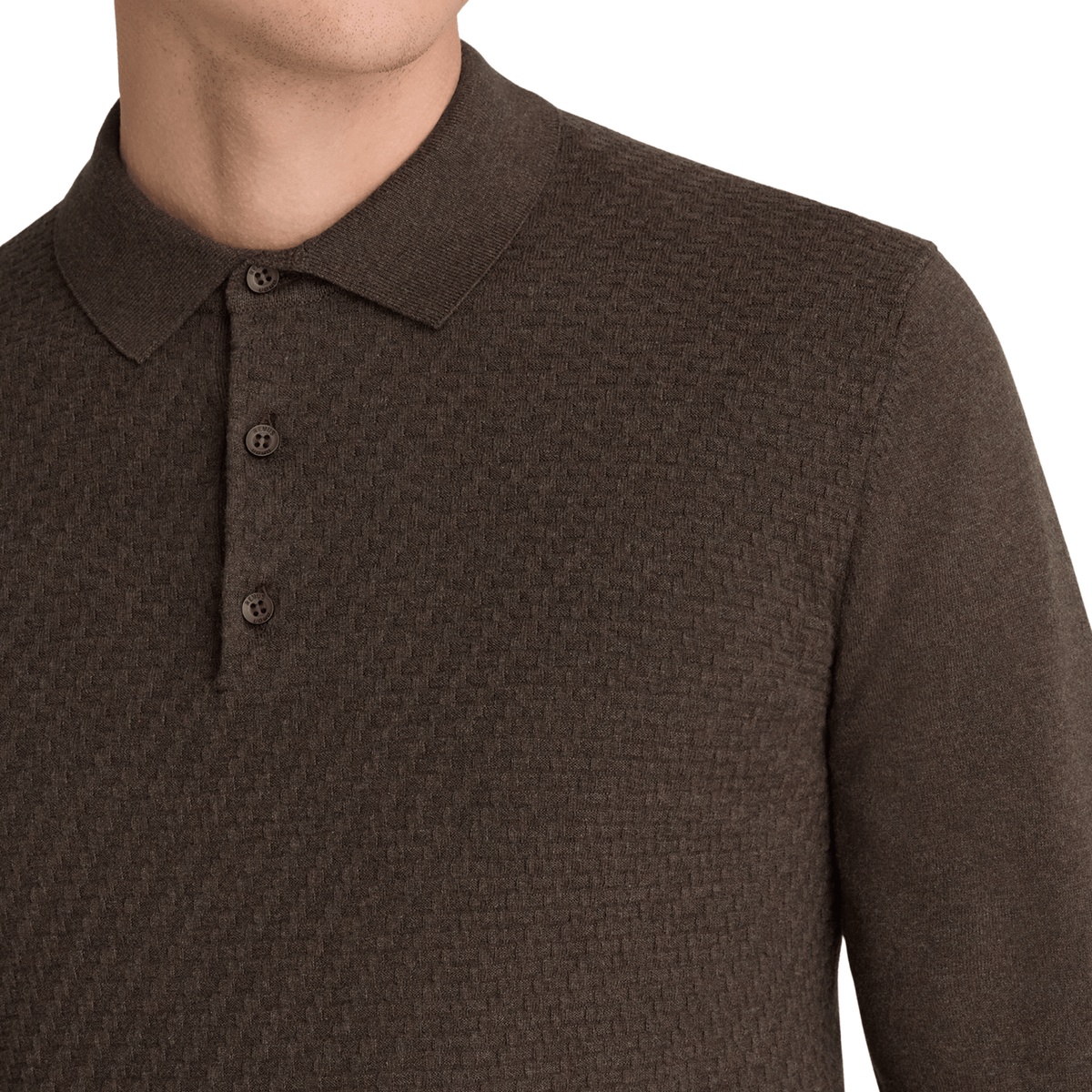 Mens Remus Uomo Dark Brown Structure Knit L/s Polo Shirt