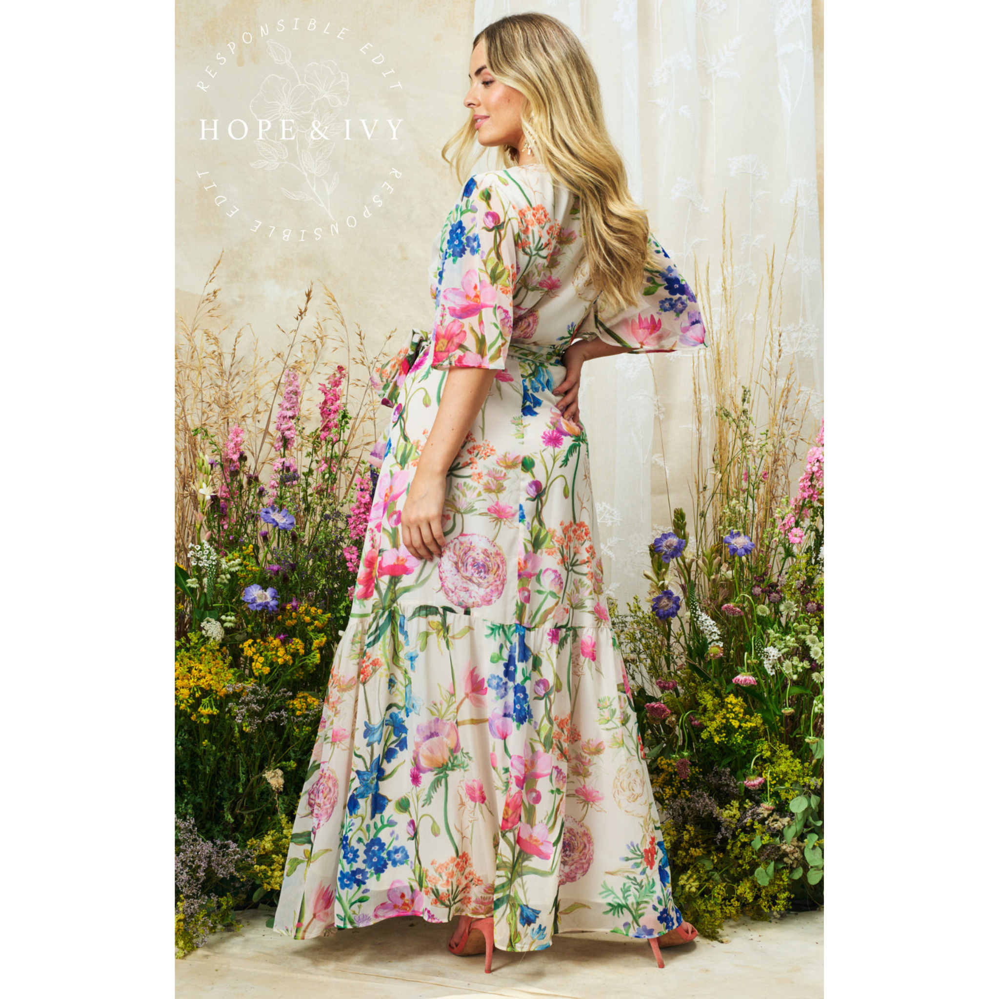 Womens Hope & Ivy Cream Multi Michelle Wrap Dress