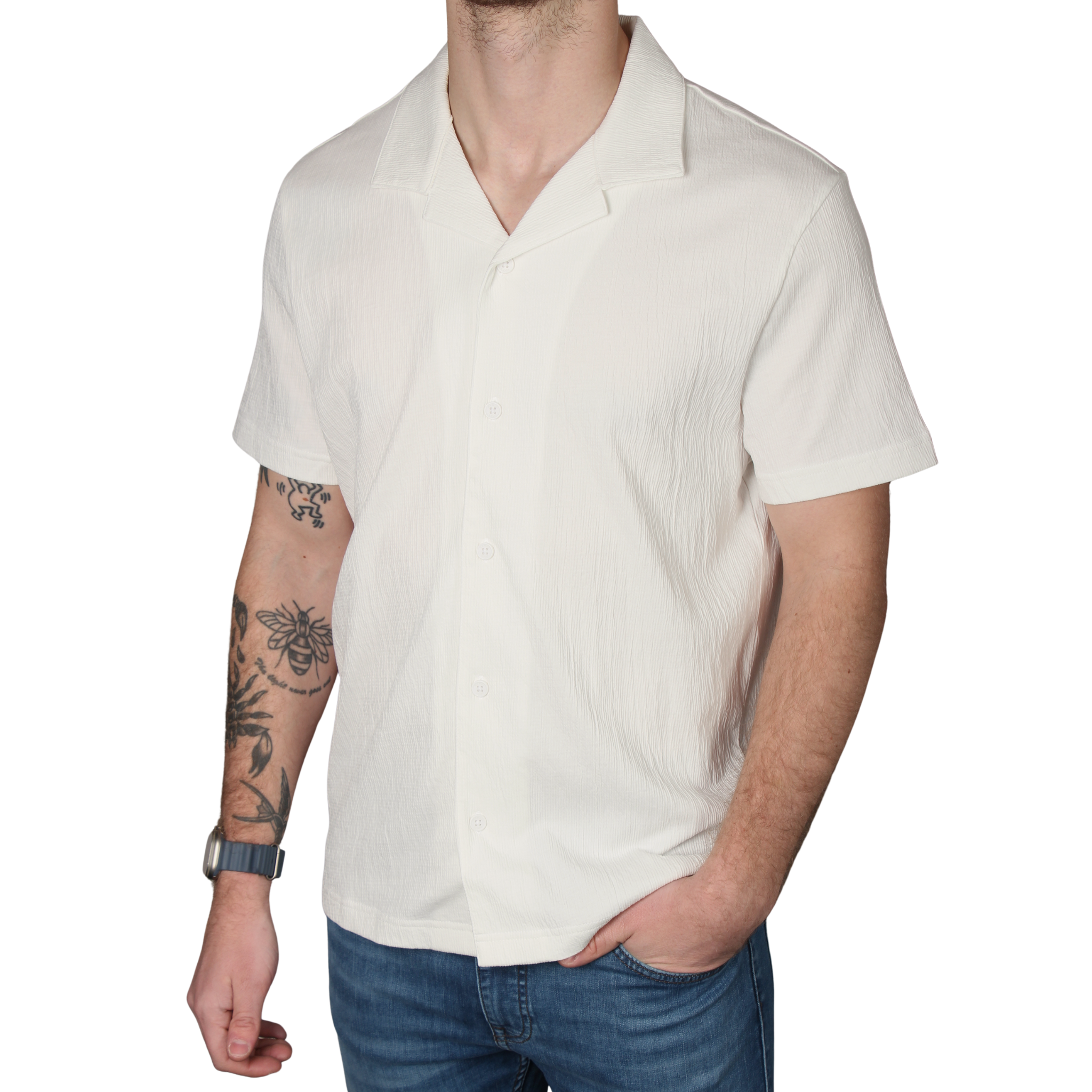 Mens Remus Uomo Off White Wrinkle Effect Jersey S/s Shirt