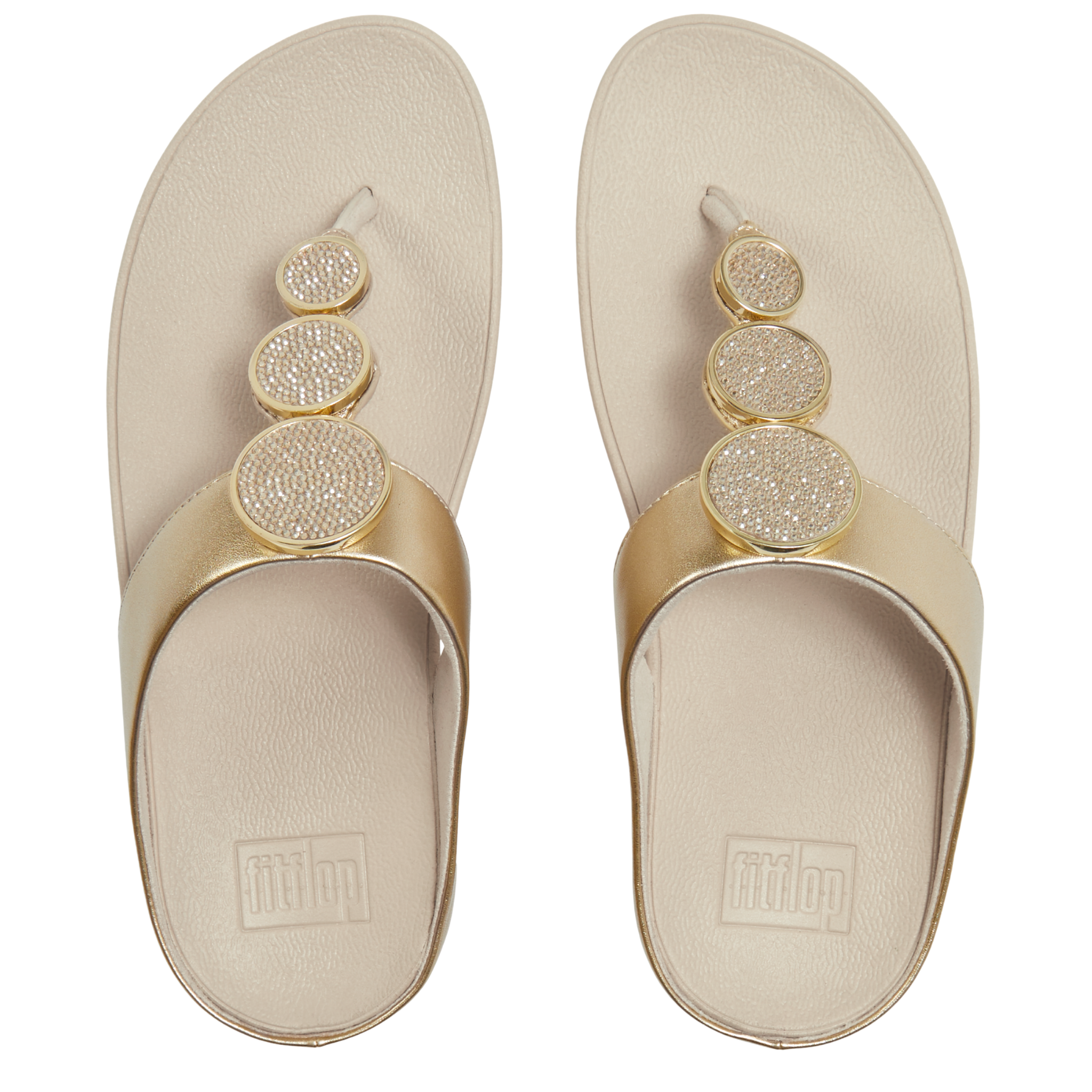 Womens FitFlop Platino Halo Bead-Circle Metallic Toe-Post Sandals