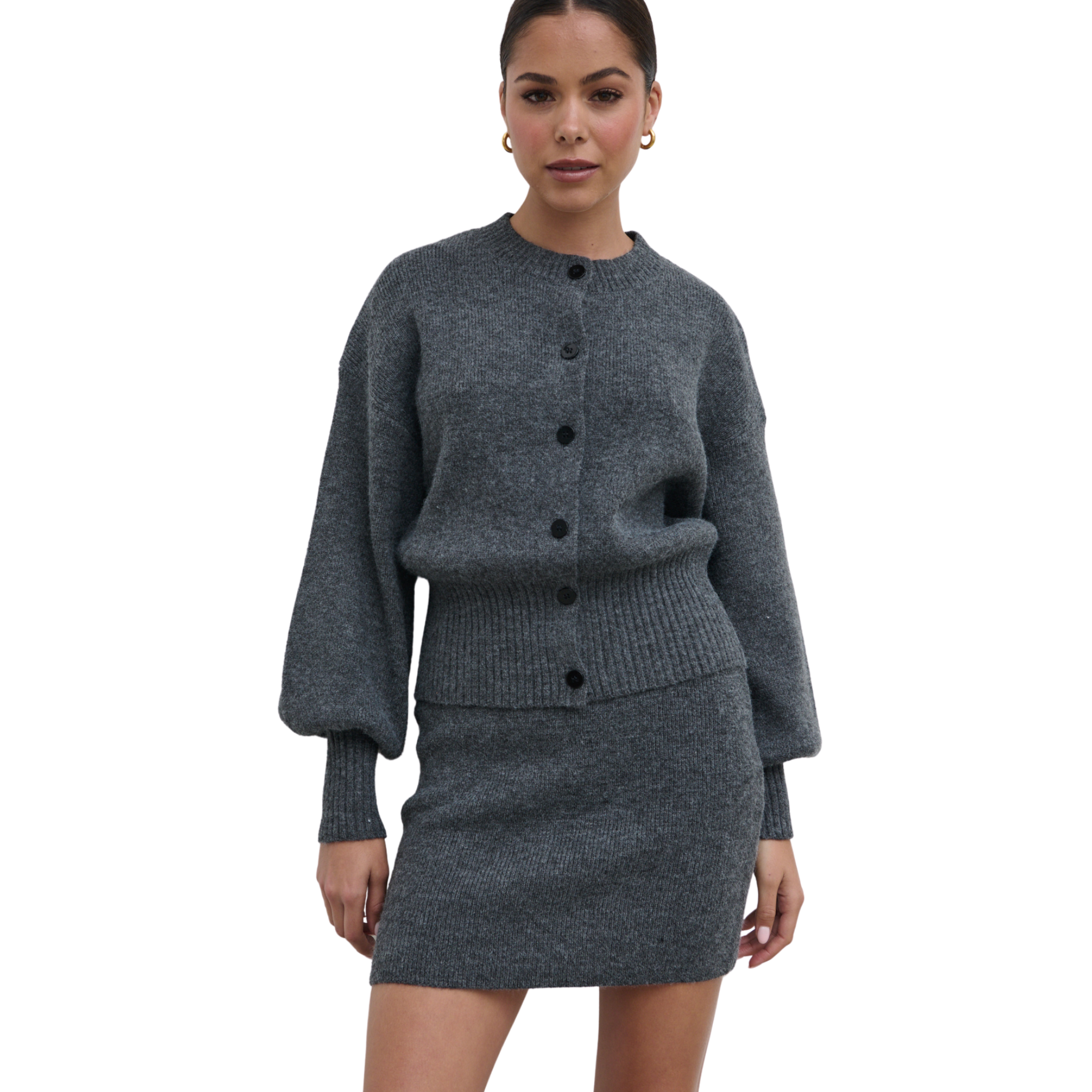 Womens Pretty Lavish Charcoal Etta Knit Co-ord Bomber Jacket