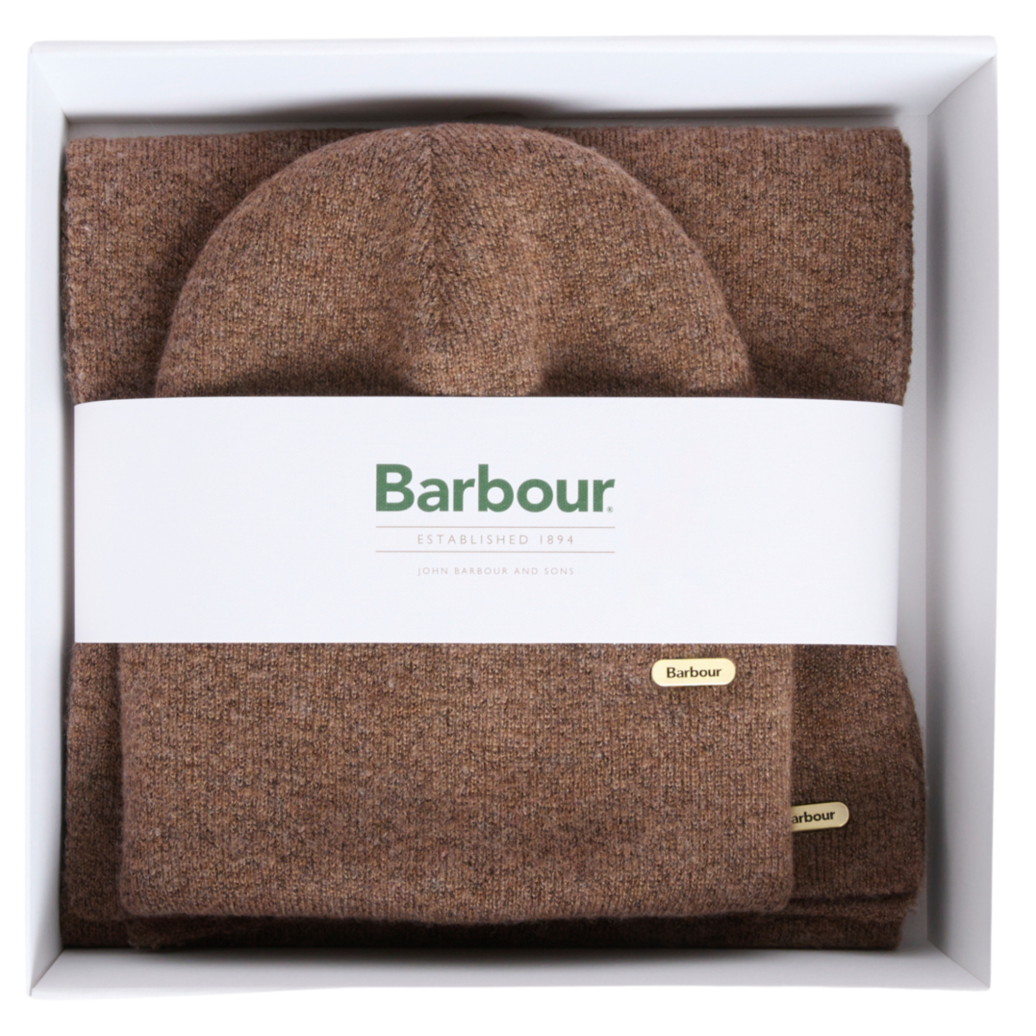 Womens Barbour Mocha Winona Beanie & Scarf Gift Set