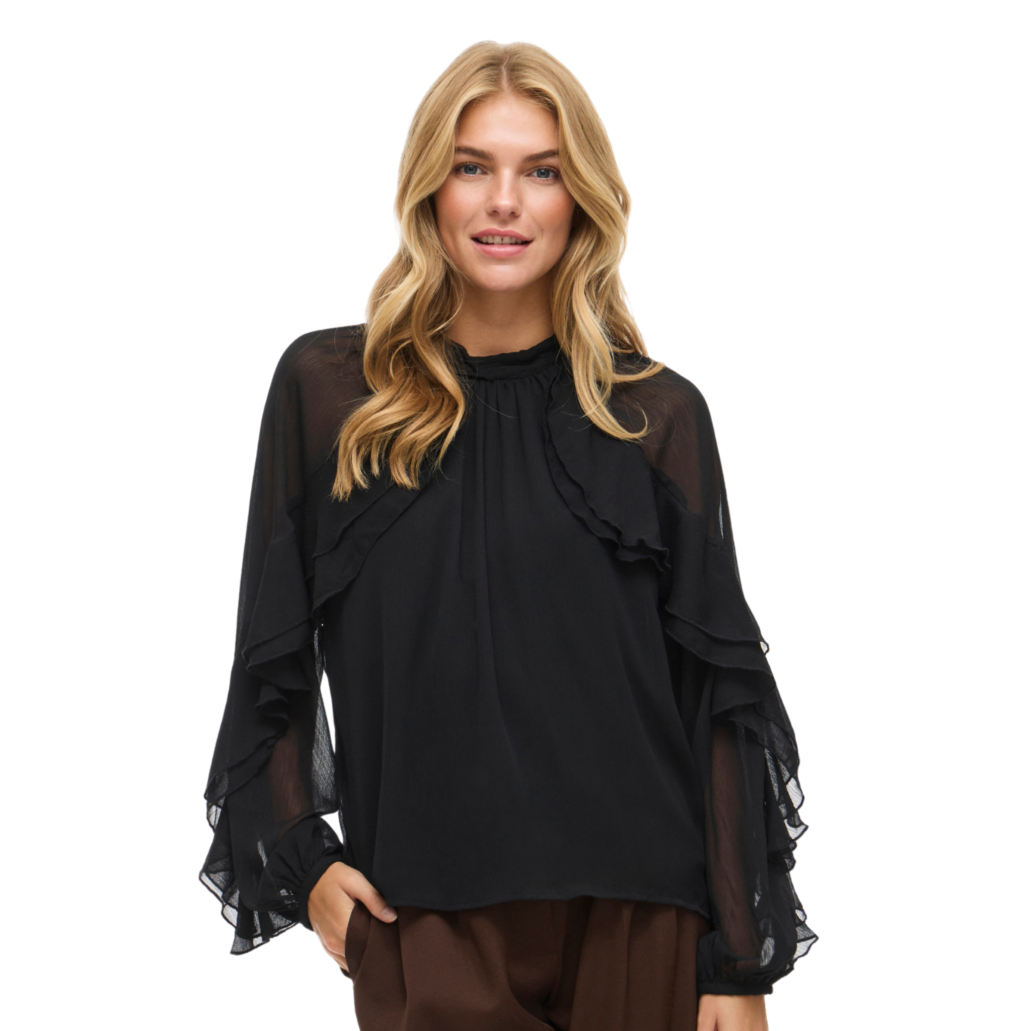 Womens Vila Black Beauty Vibinna High Neck Frill Blouse
