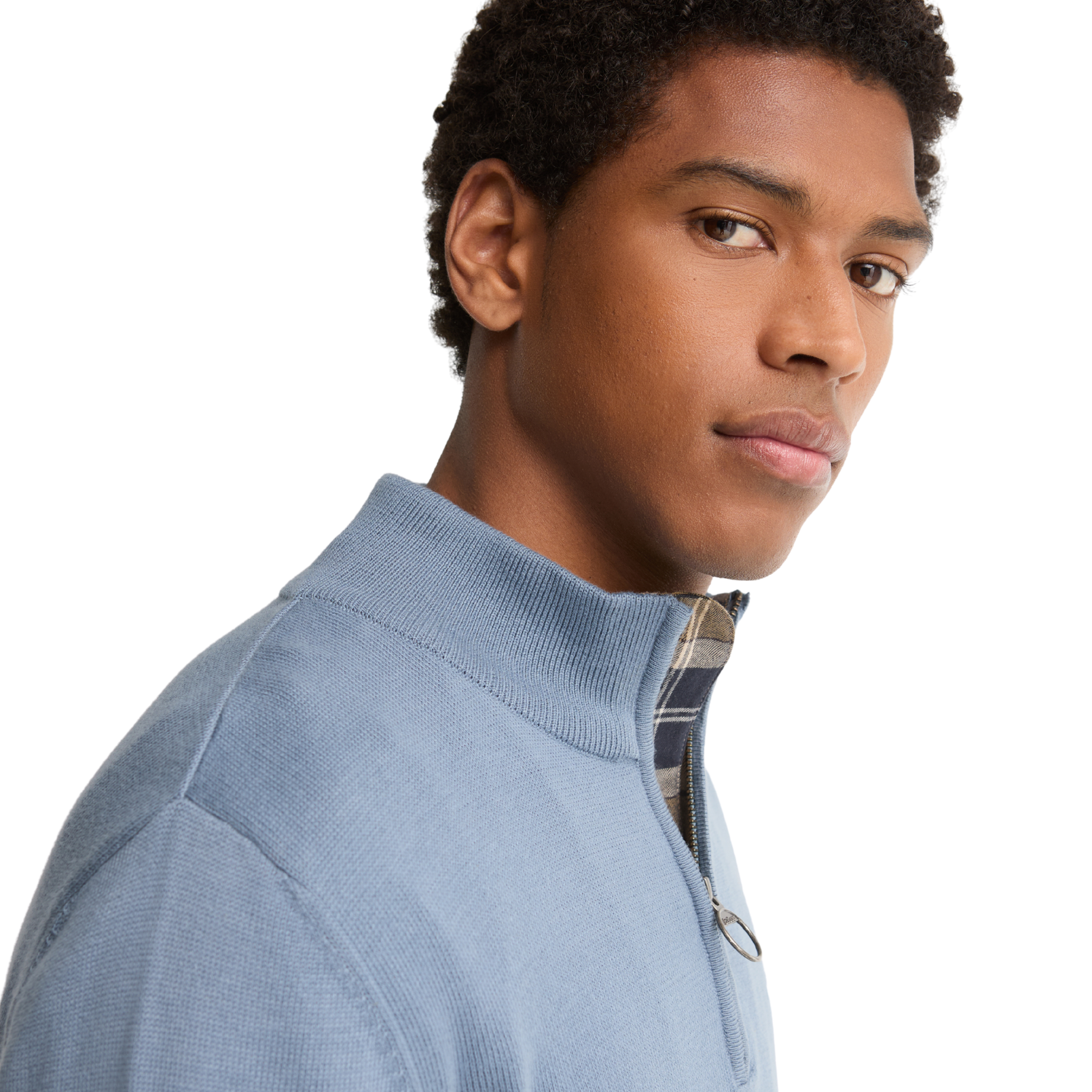 Mens Barbour Tarn Blue Cotton Half Zip Knit Jumper