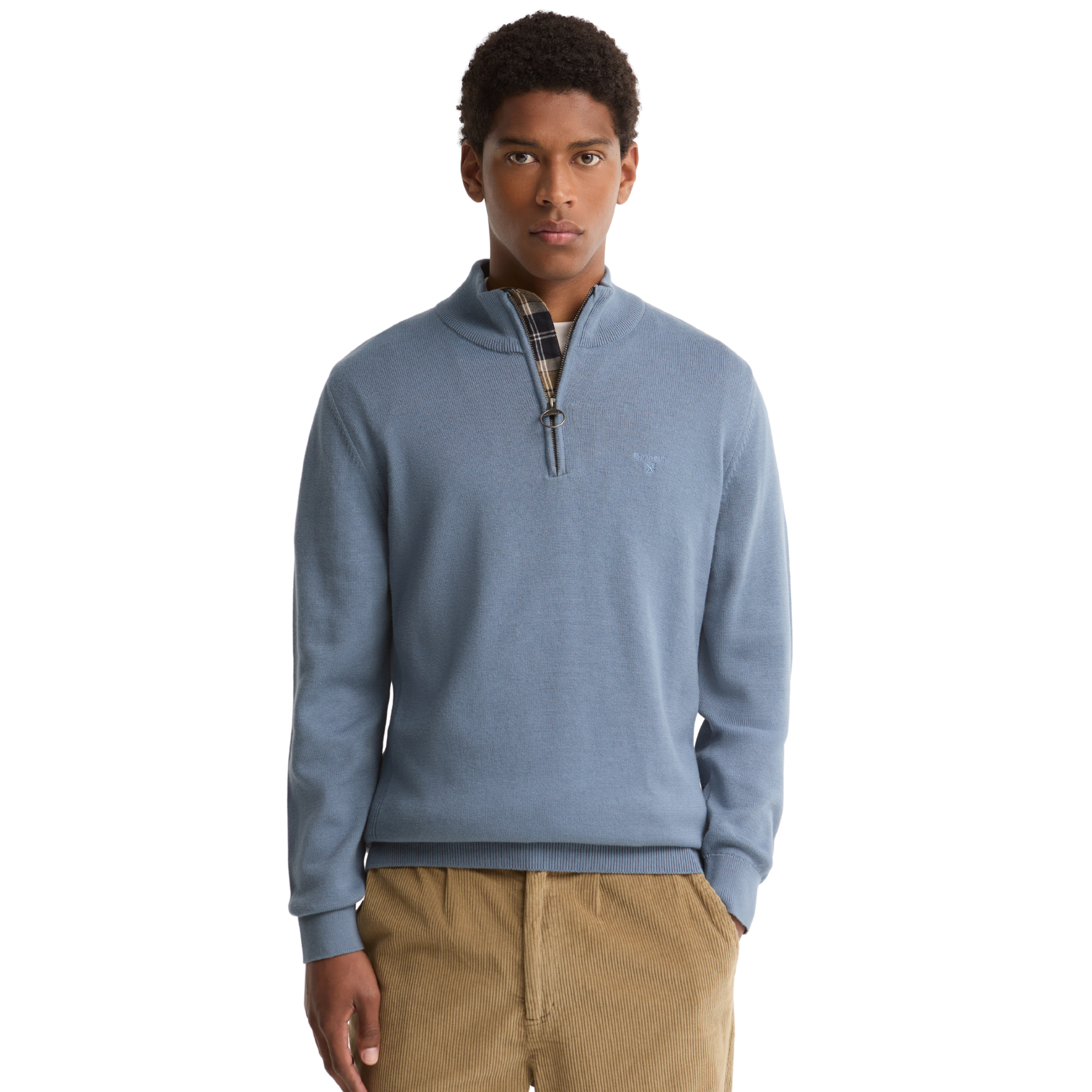 Mens Barbour Tarn Blue Cotton Half Zip Knit Jumper