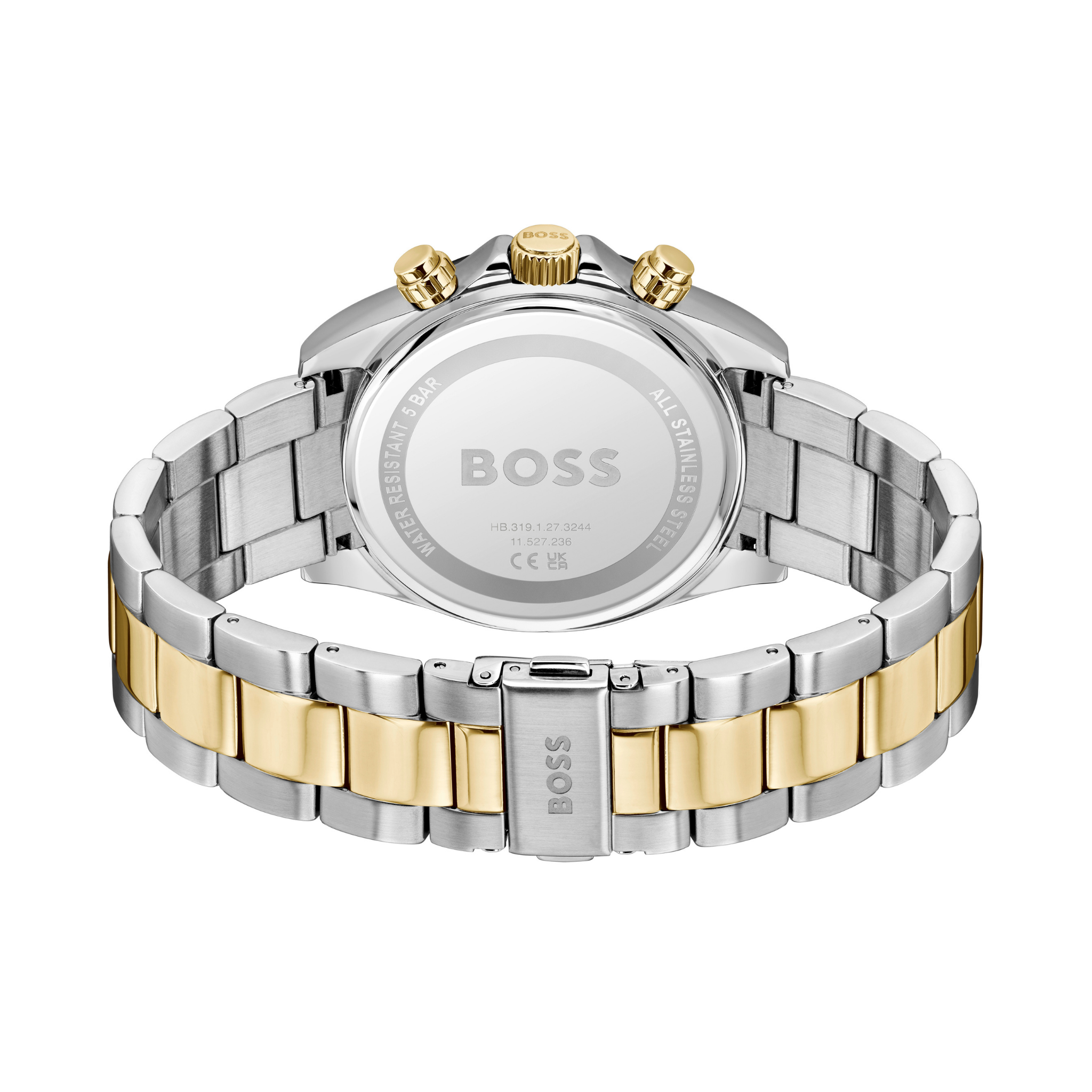 Mens BOSS Stainless Steel/Light Gold/Black Dial Hero 2.0 Bracelet Watch