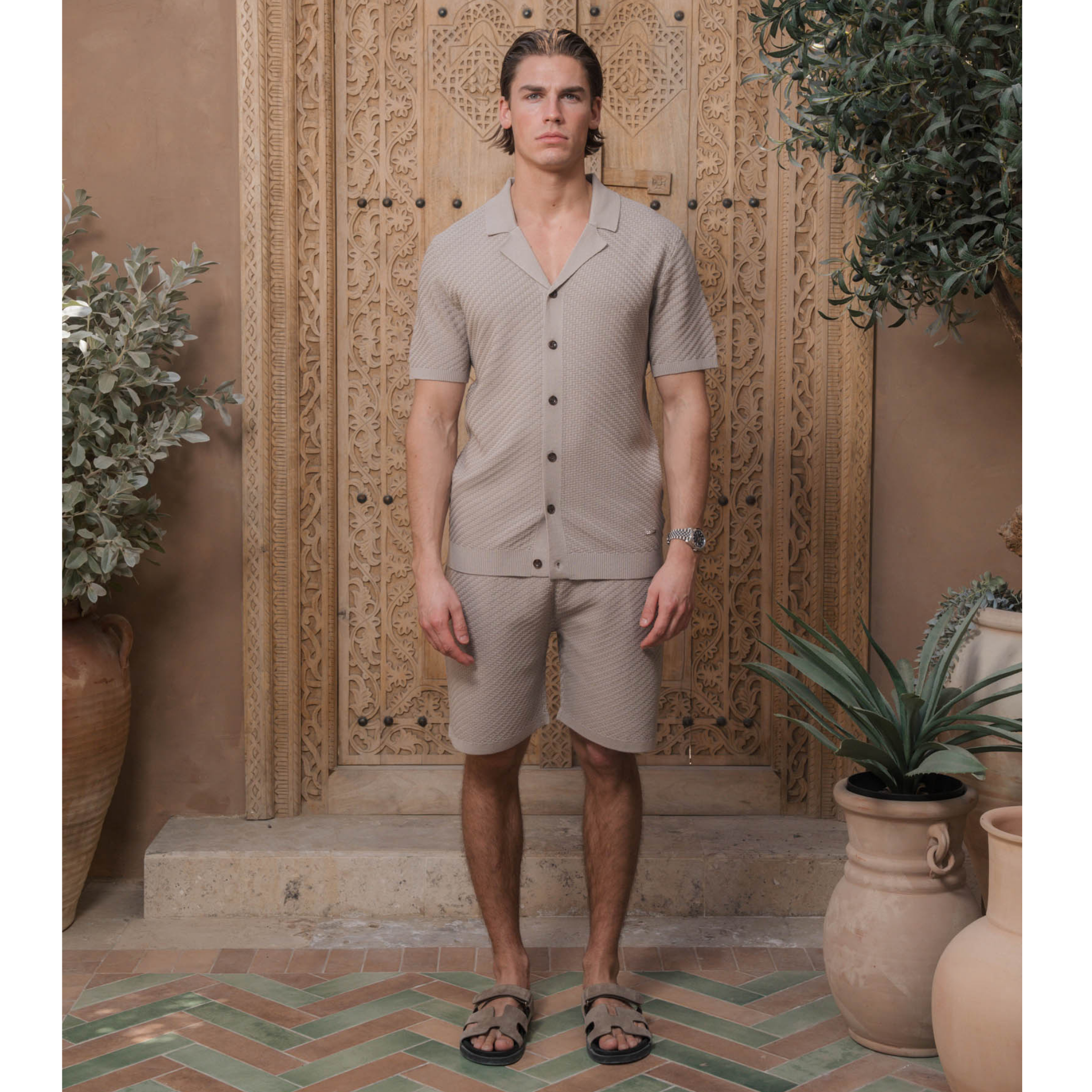 Mens Belier Stone Alfonso Patterned Knit Shorts