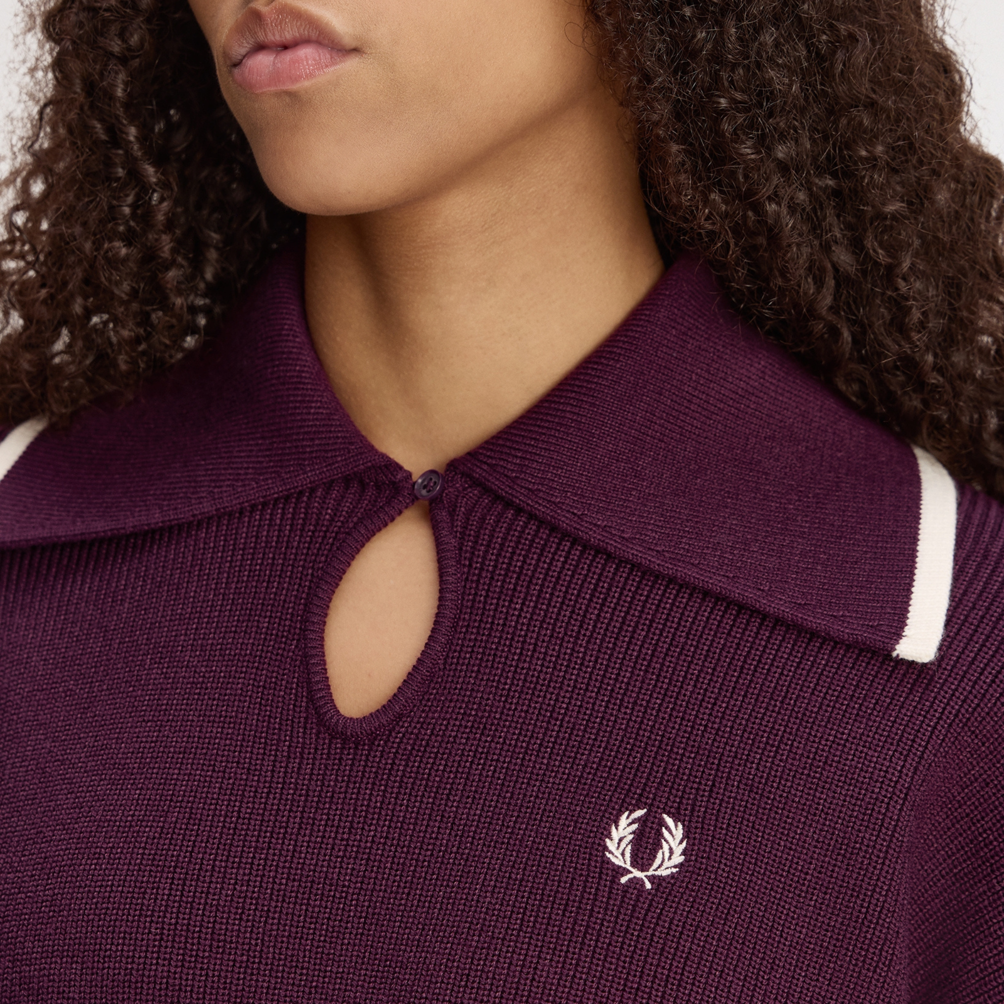 Womens Fred Perry Plum Wide Collar Knitted Top