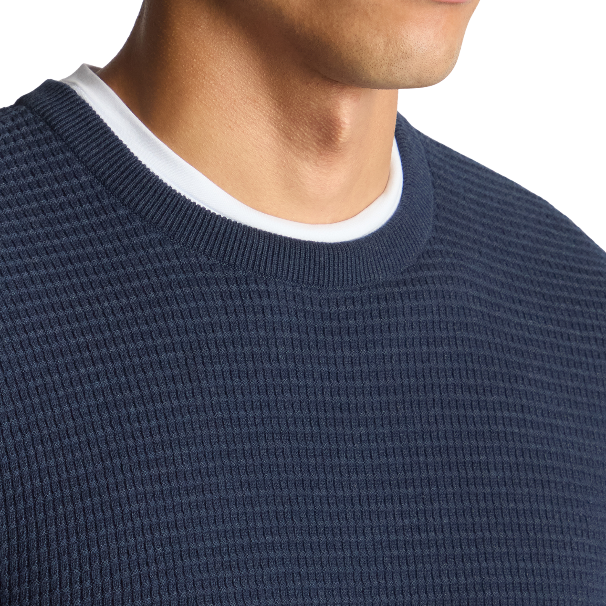 Mens Remus Uomo Dark Blue Grid Structure Crew Neck Knit