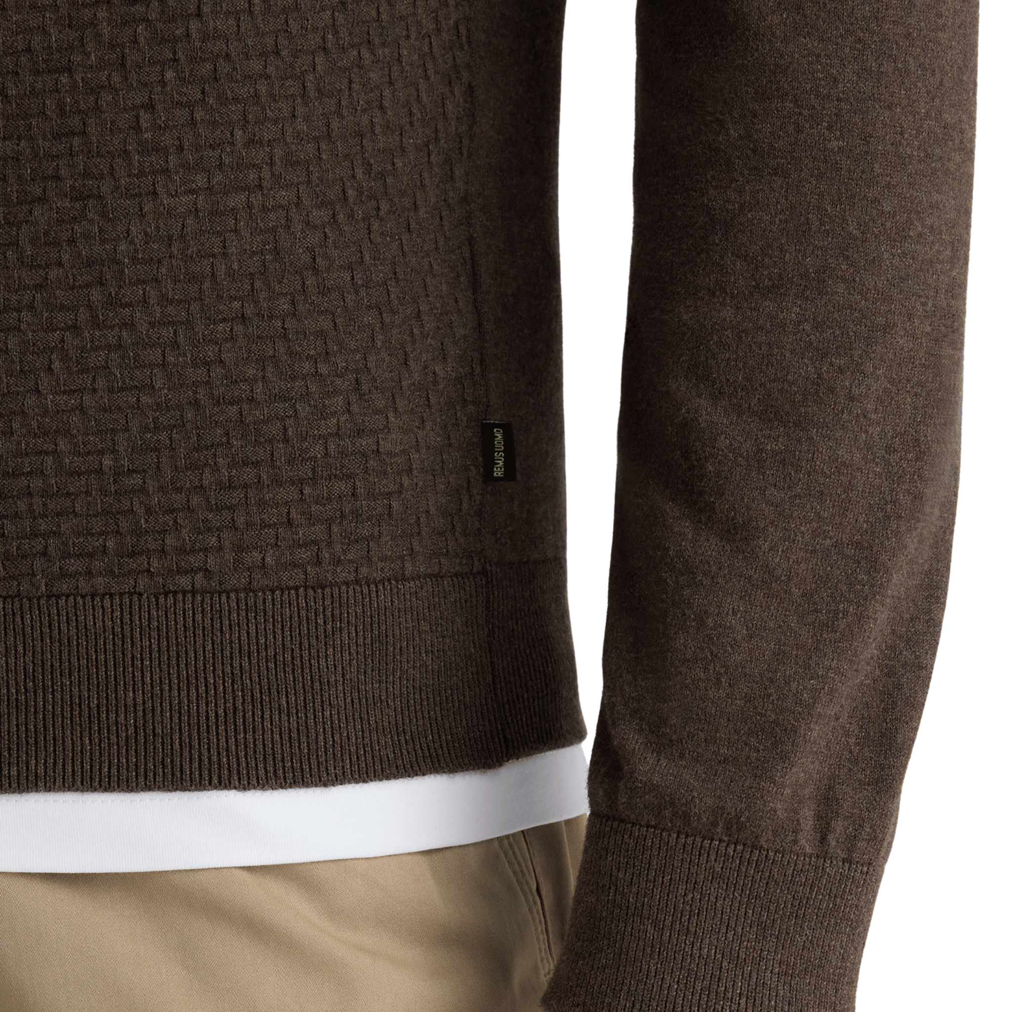 Mens Remus Uomo Dark Brown Structure Knit L/s Polo Shirt