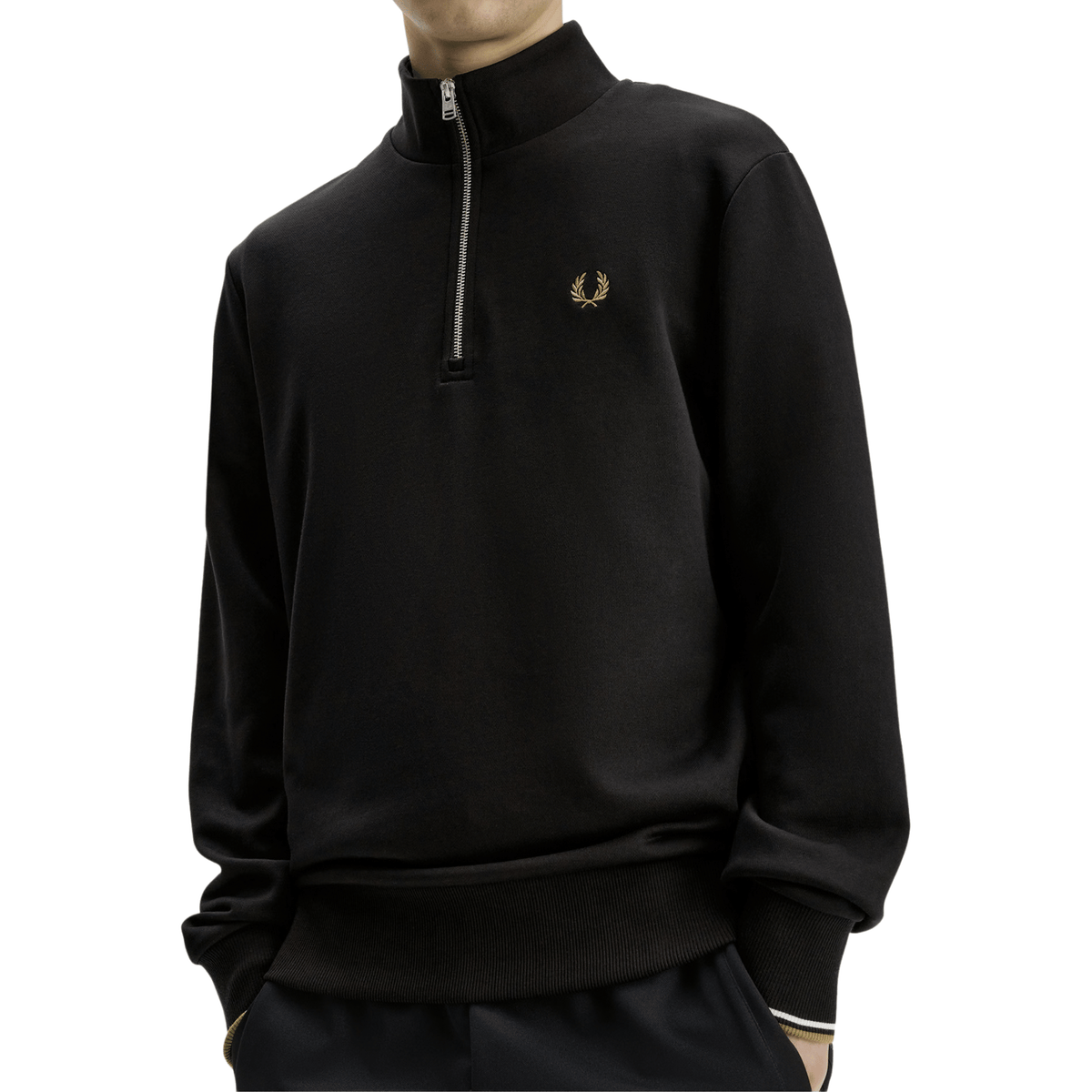Mens Fred Perry Black/White/Bronze Half Zip Sweatshirt