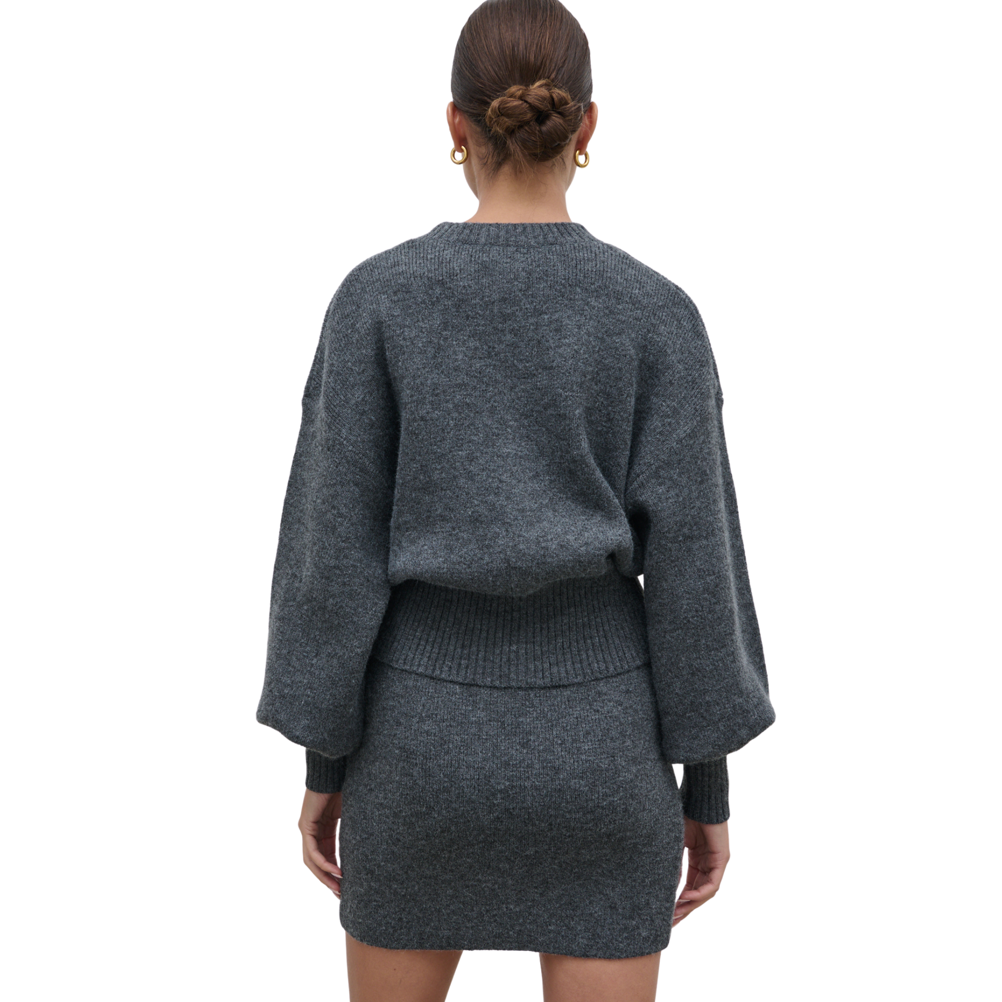 Womens Pretty Lavish Charcoal Etta Knit Co-ord Bomber Jacket