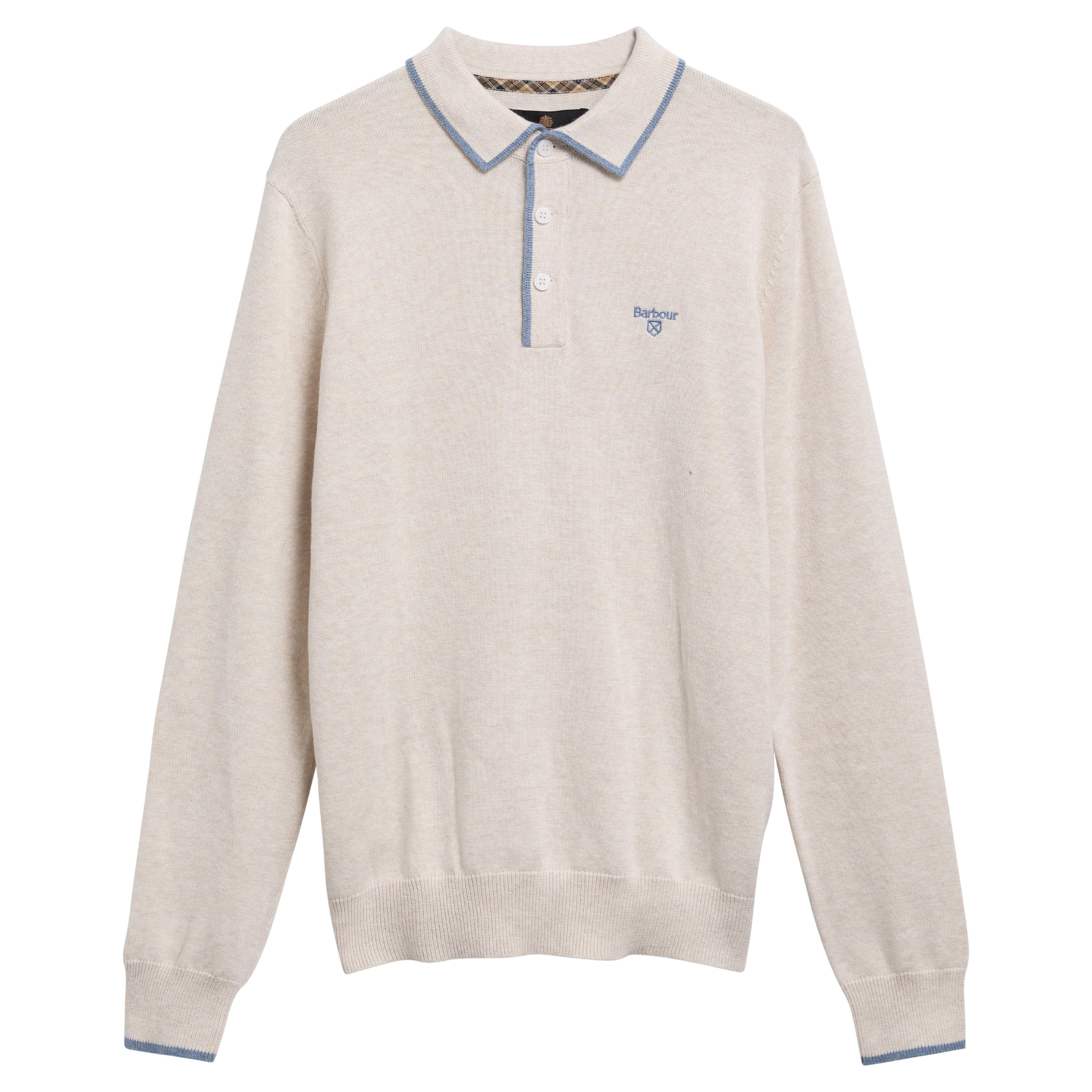Mens Barbour Whisper White Taunton Knitted L/s Polo