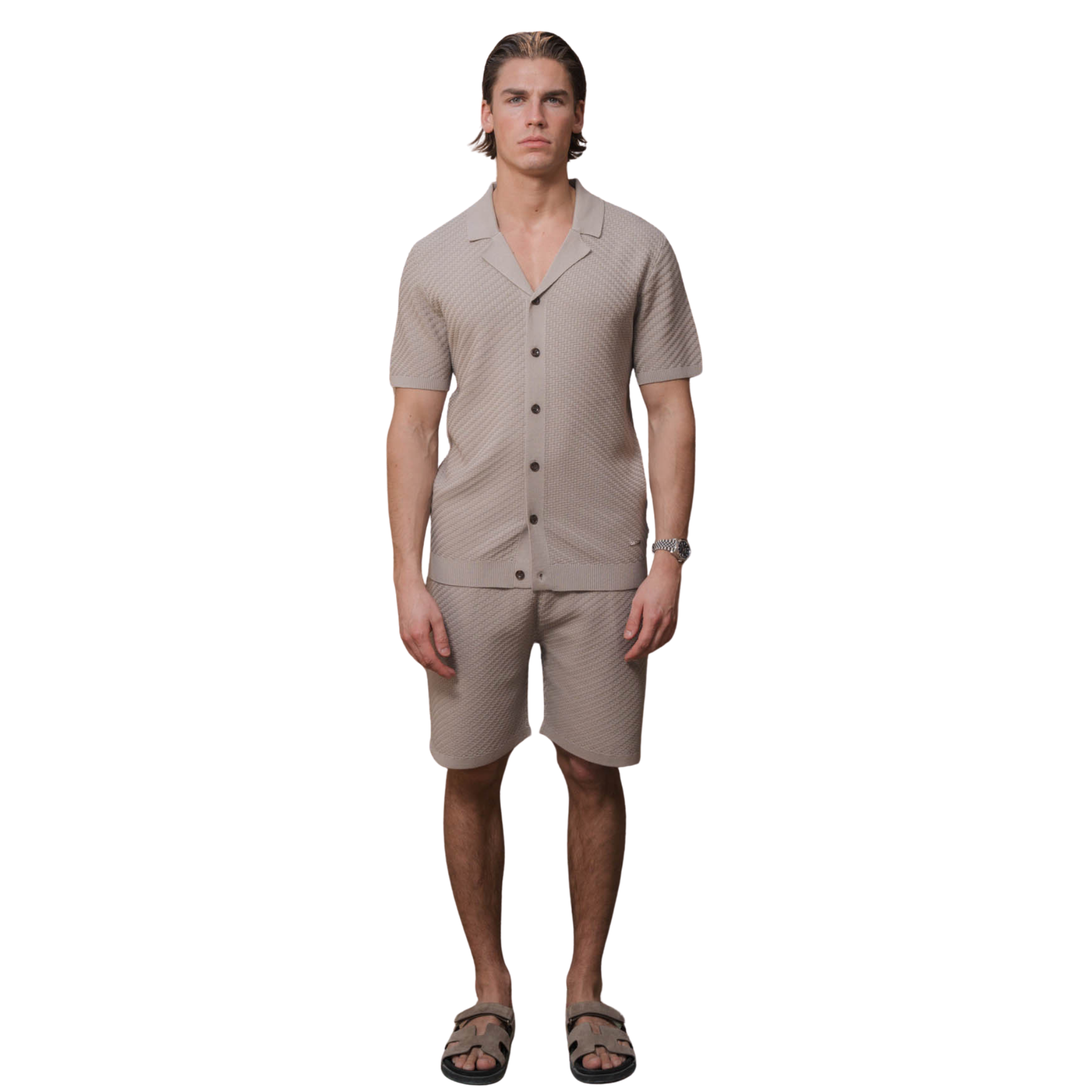 Mens Belier Stone Alfonso Patterned Knit S/s Shirt