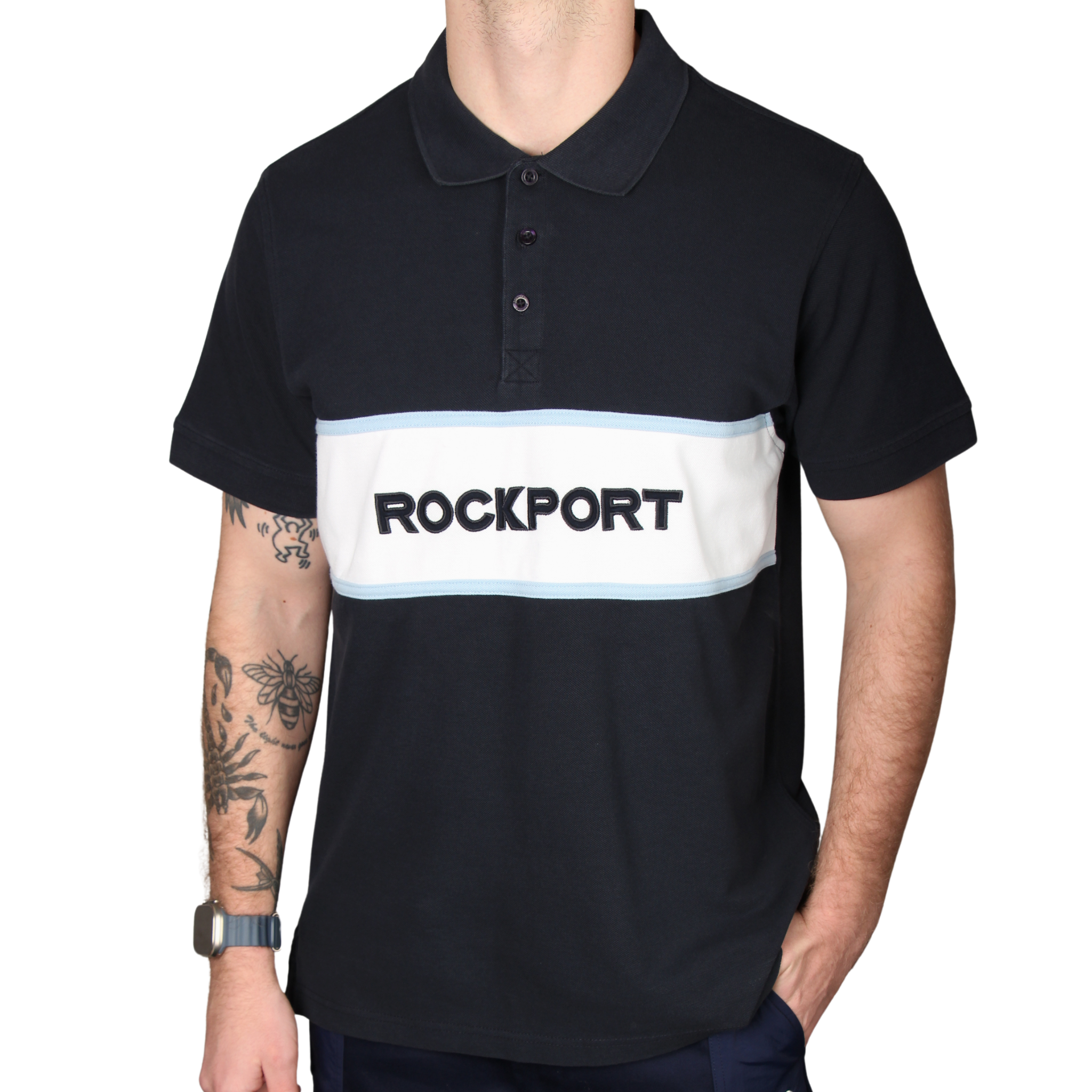 Mens Rockport Navy Cobb Insert Logo Panel S/s Polo Shirt