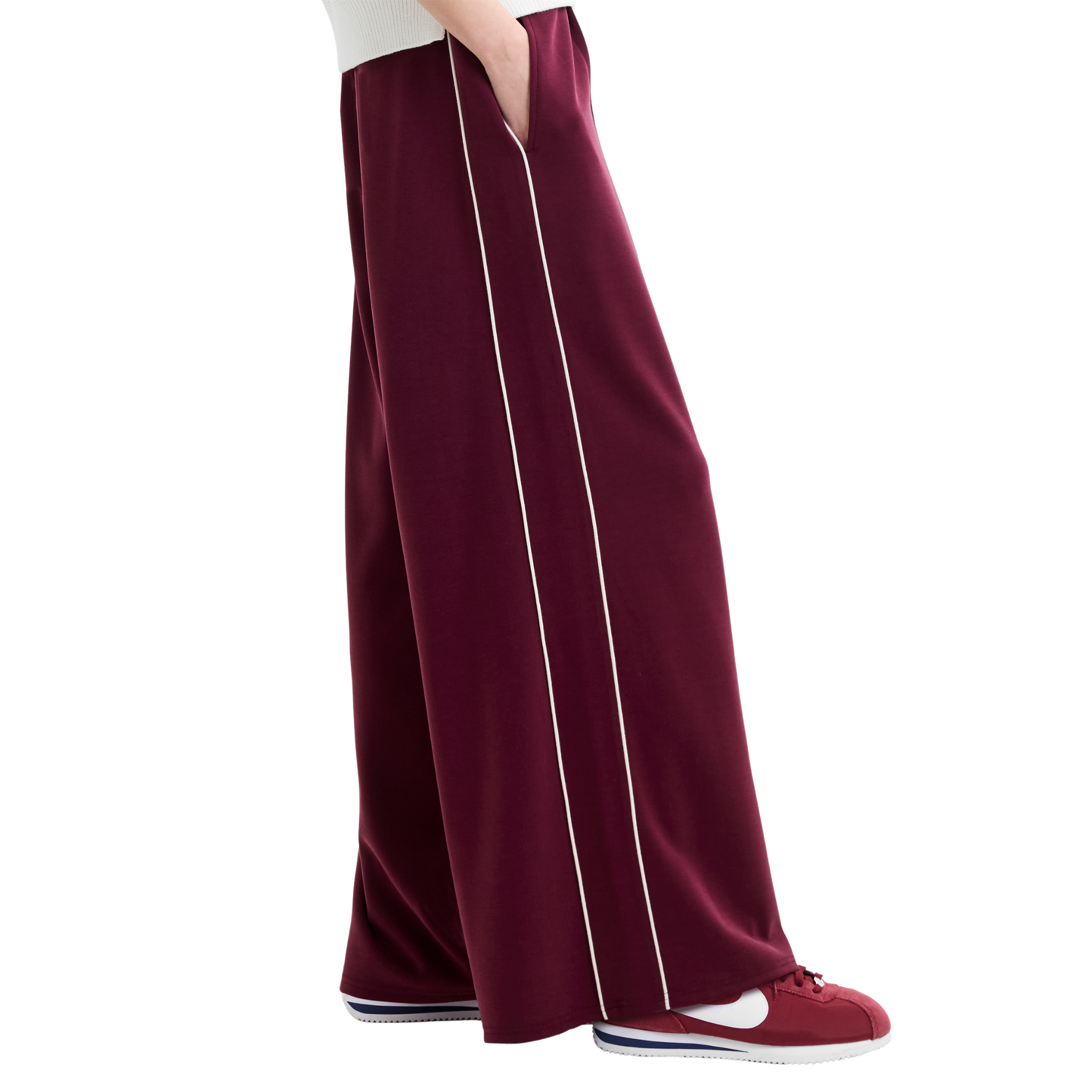 Womens French Connection Berry Red Wren Stripe Wide Trousers