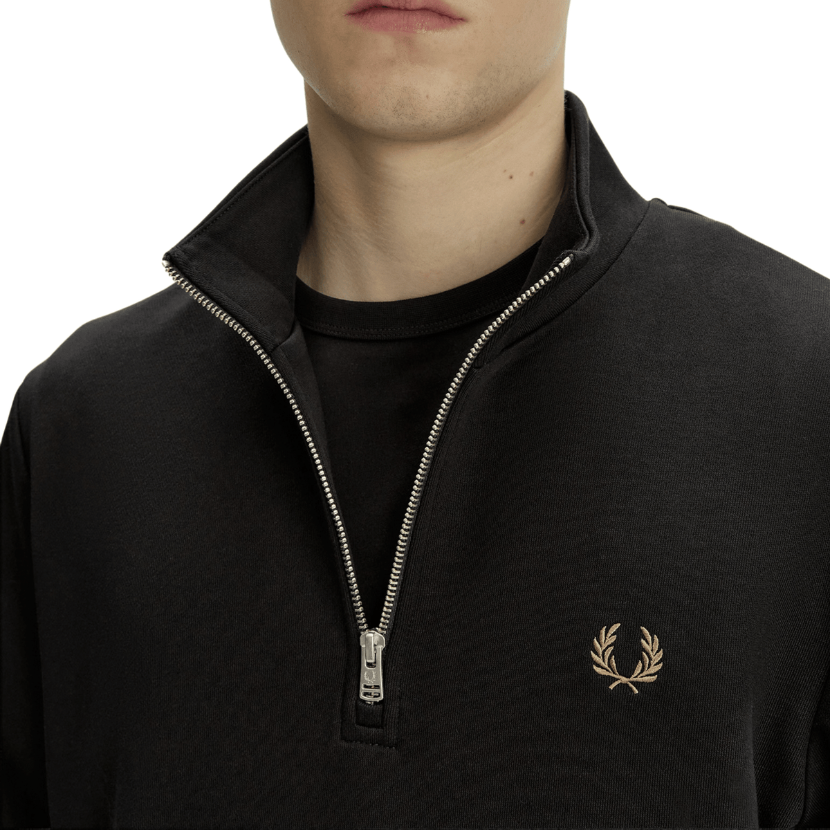 Mens Fred Perry Black/White/Bronze Half Zip Sweatshirt