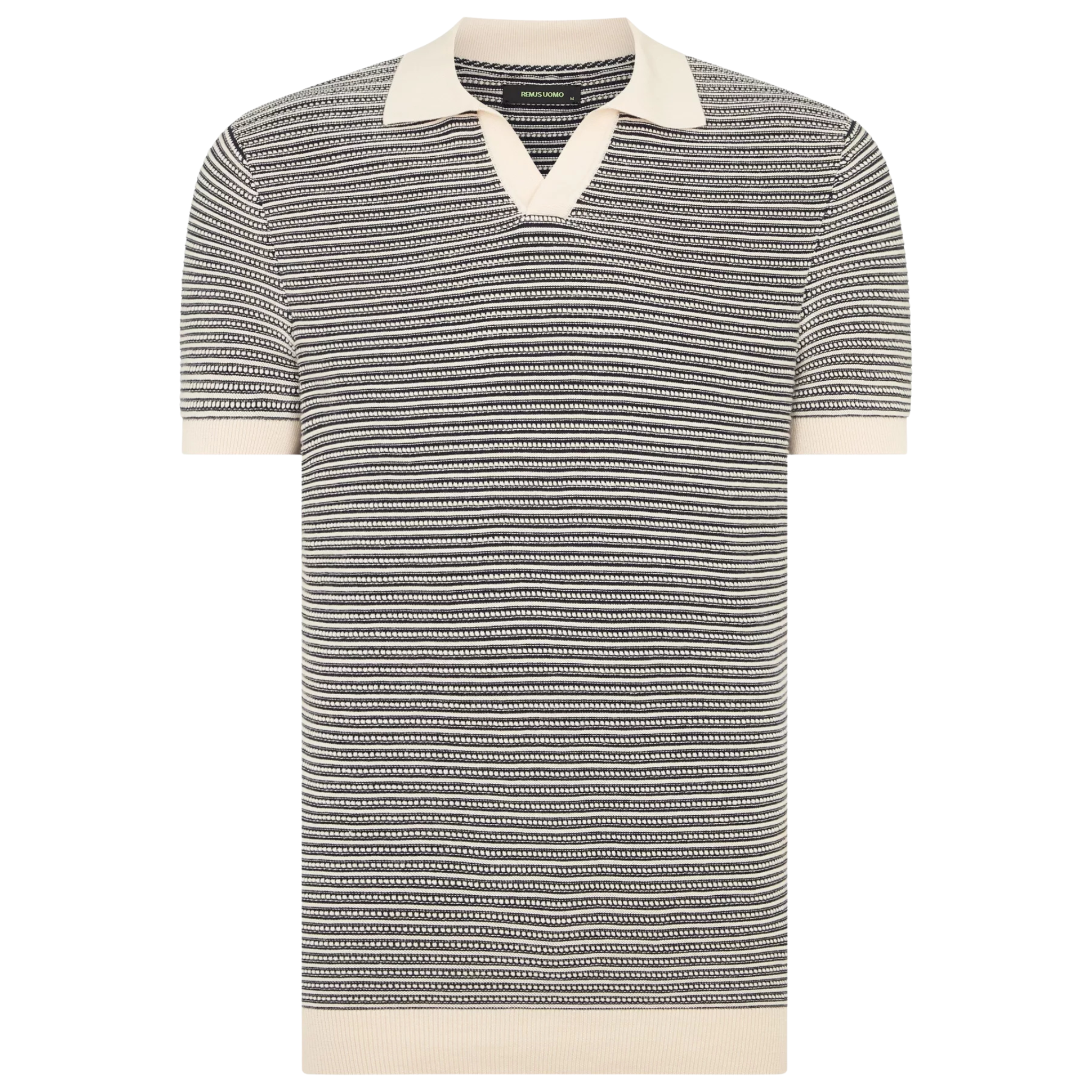 Mens Remus Uomo Navy Stripe Knit Open Collar S/s Polo Shirt