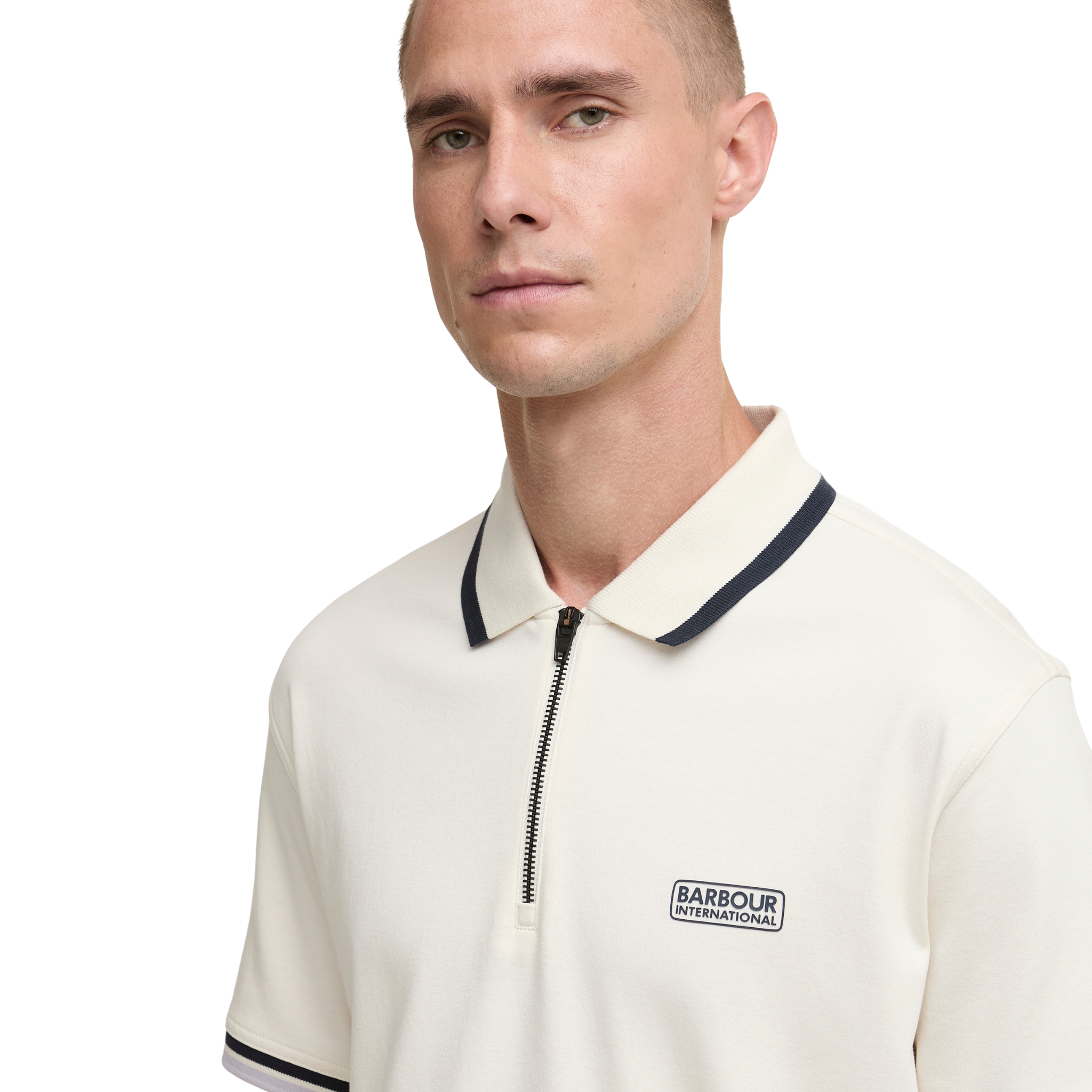 Mens Barbour International Whisper White Panter Zip S/s Polo