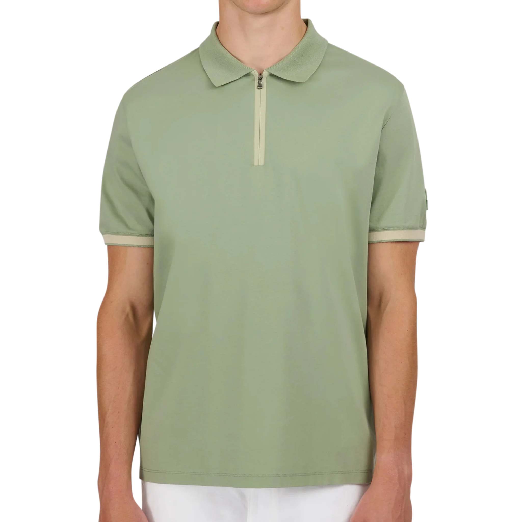 Mens Sandbanks Sage Silicone Zip S/s Polo Shirt