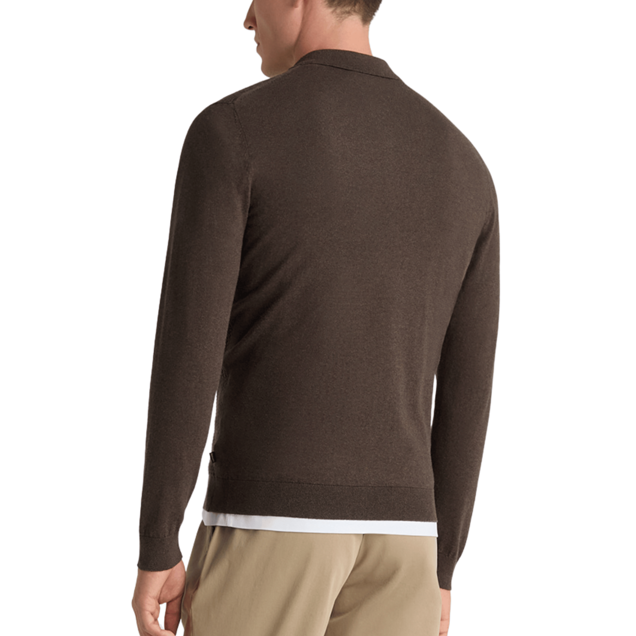 Mens Remus Uomo Dark Brown Structure Knit L/s Polo Shirt