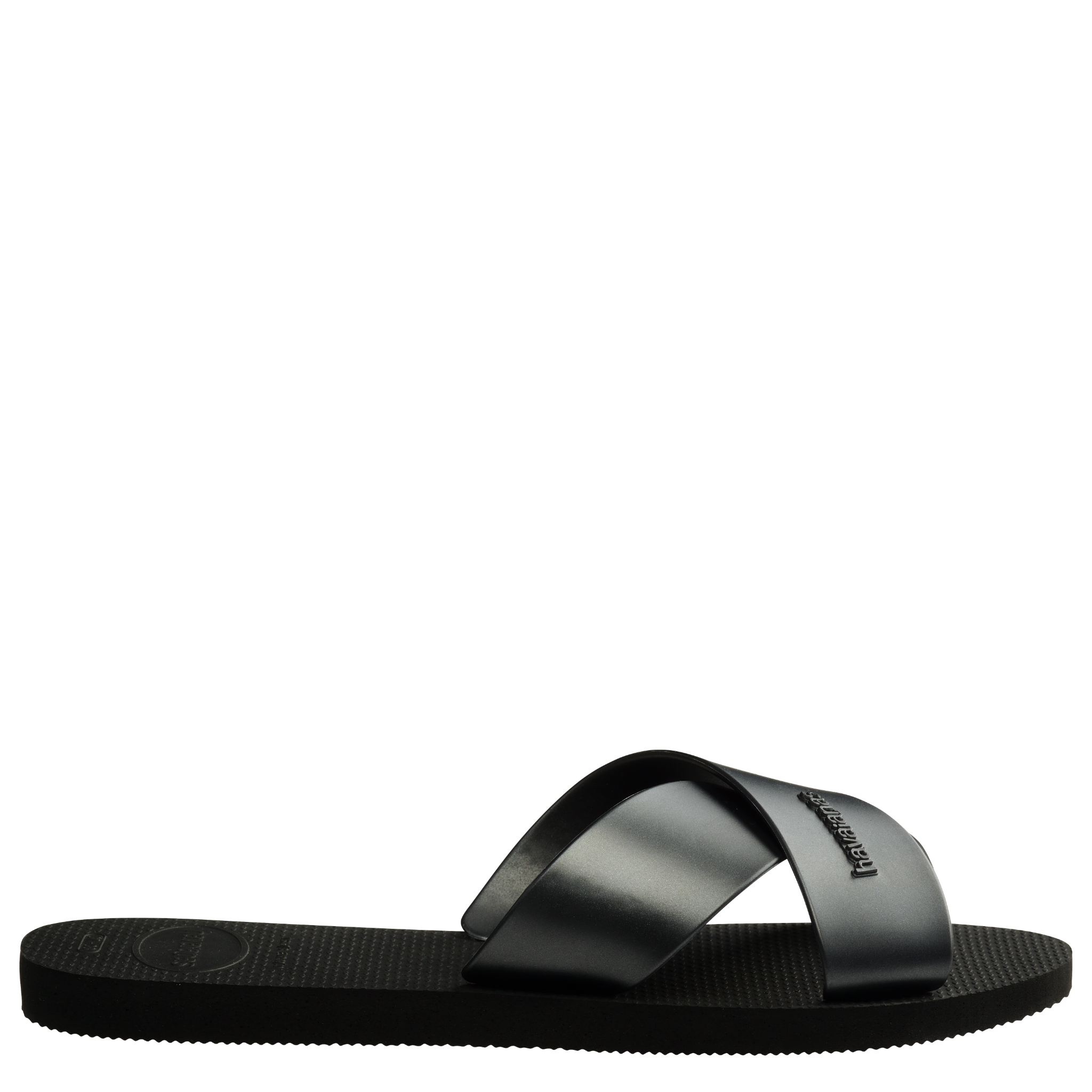 Womens Havaianas Black Aqua Metallic Slides
