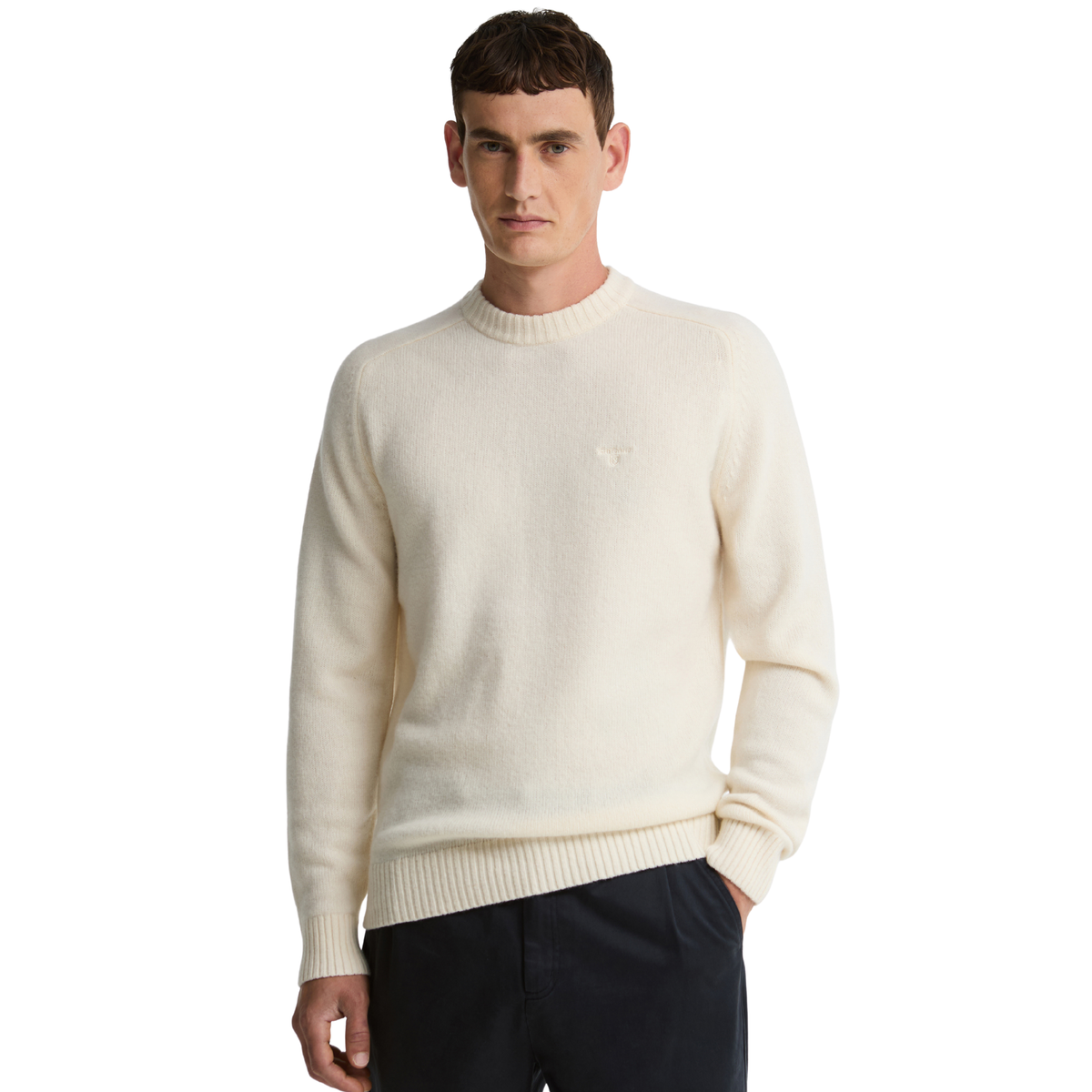 Mens Barbour Antique White Newtown Crew Neck Knit Jumper