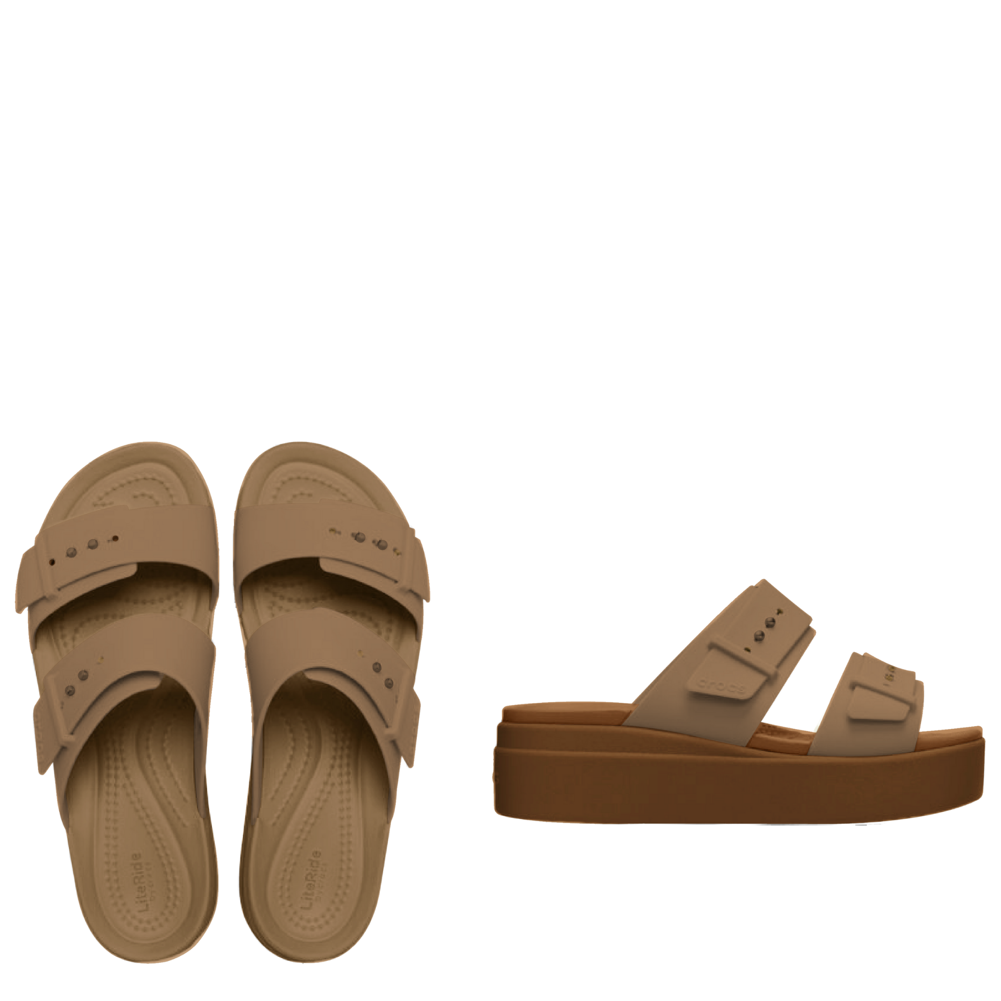 Womens Crocs Umber Brooklyn Buckle Low Wedge Sandals