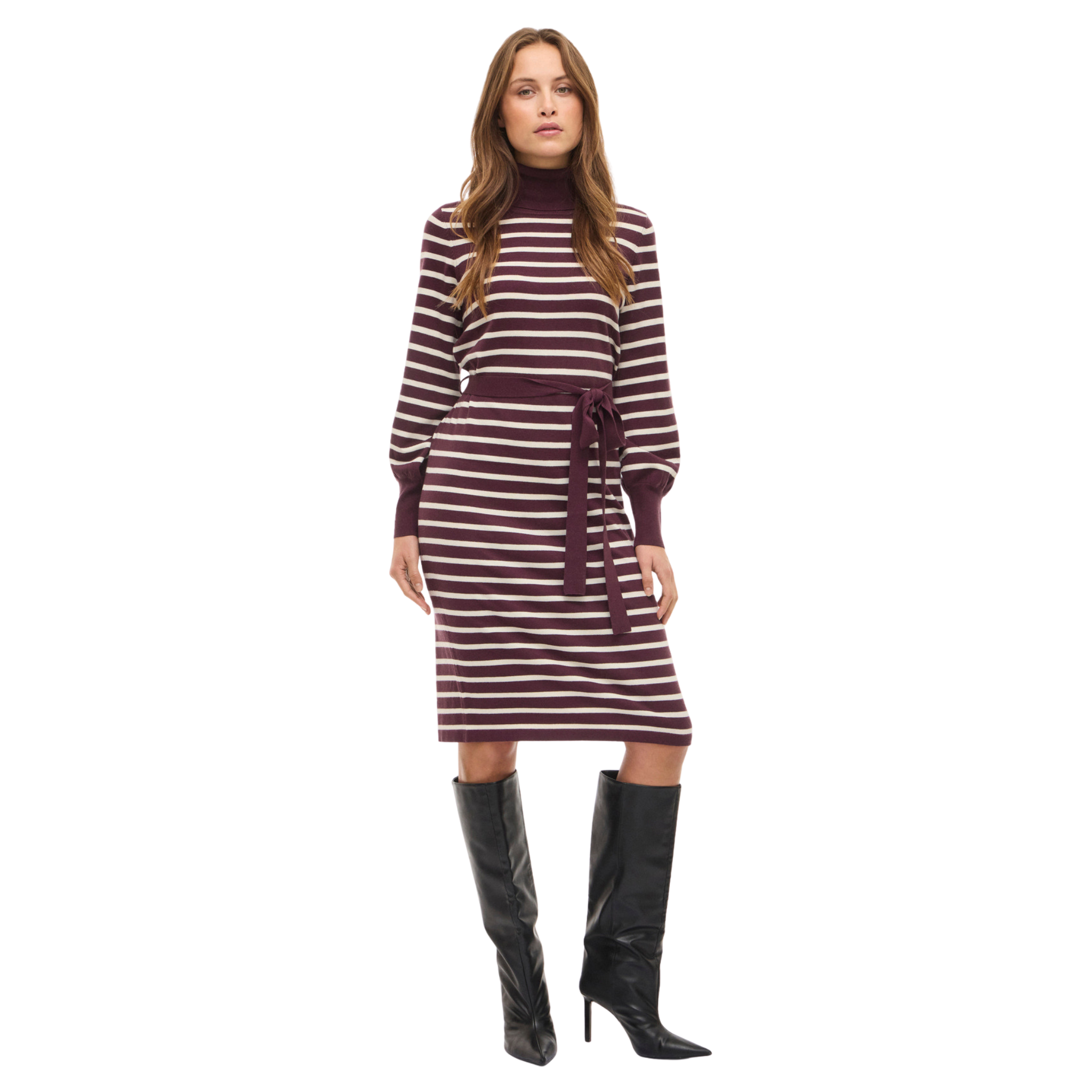 Womens Vila Fig/Birch Viamanda Stripe Knitted Dress