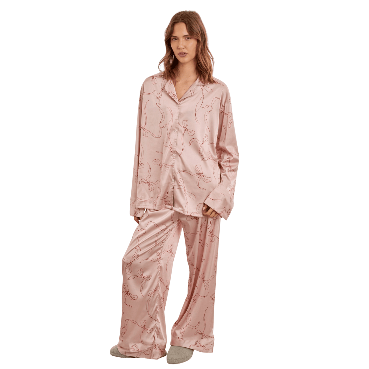 Womens Katie Loxton Pink/Cherry Bow Print Gift Box PJ Set