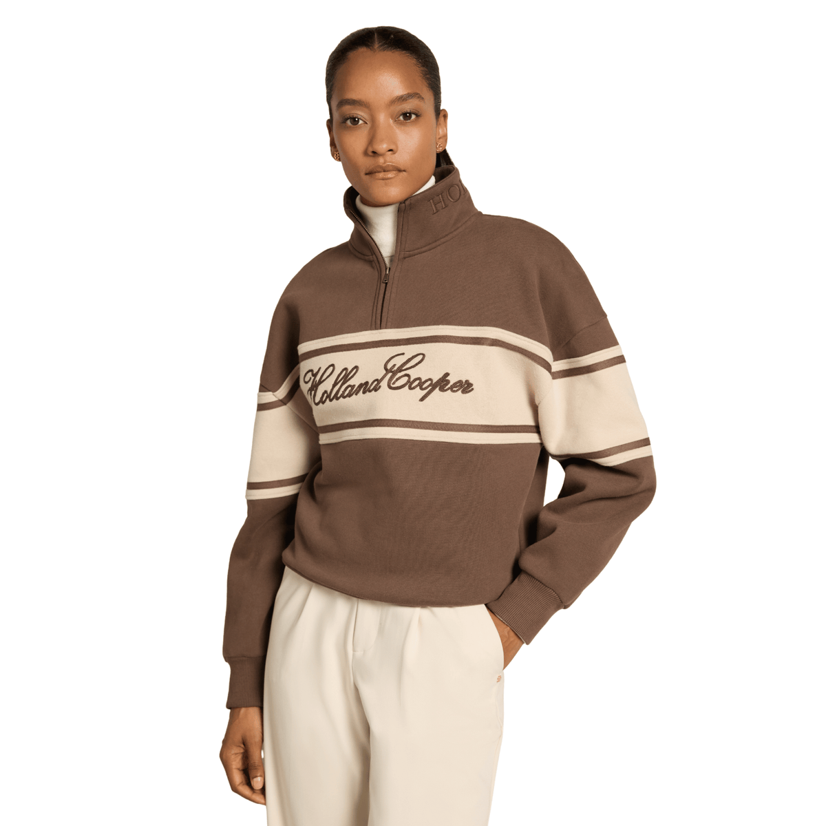 Womens Holland Cooper Chestnut Relaxed Signature Quarter Zip Sweat